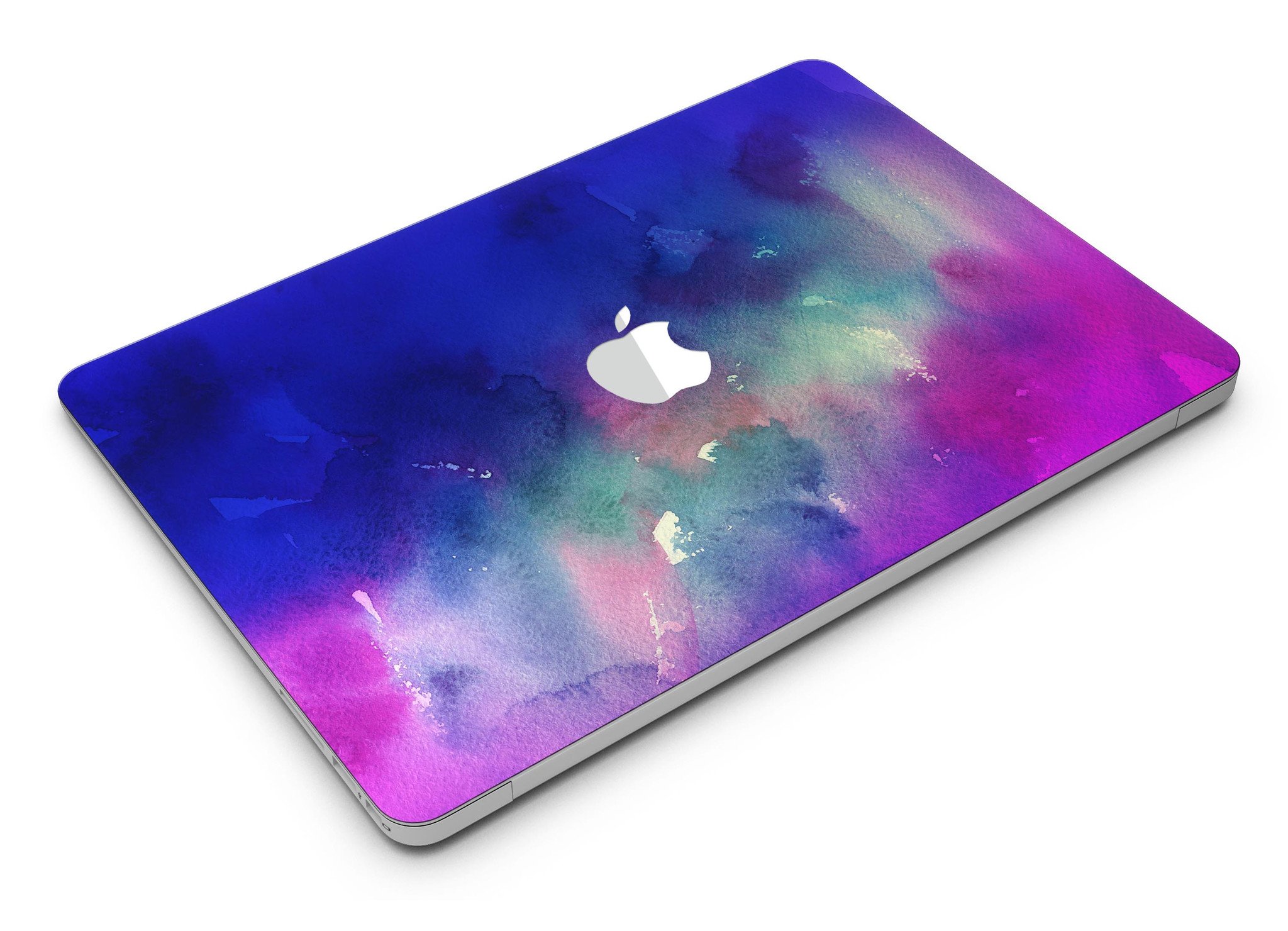 Blue 97 Absorbed Watercolor Texture skin applied to a MacBook Air, showcasing vibrant colors and smooth finish.