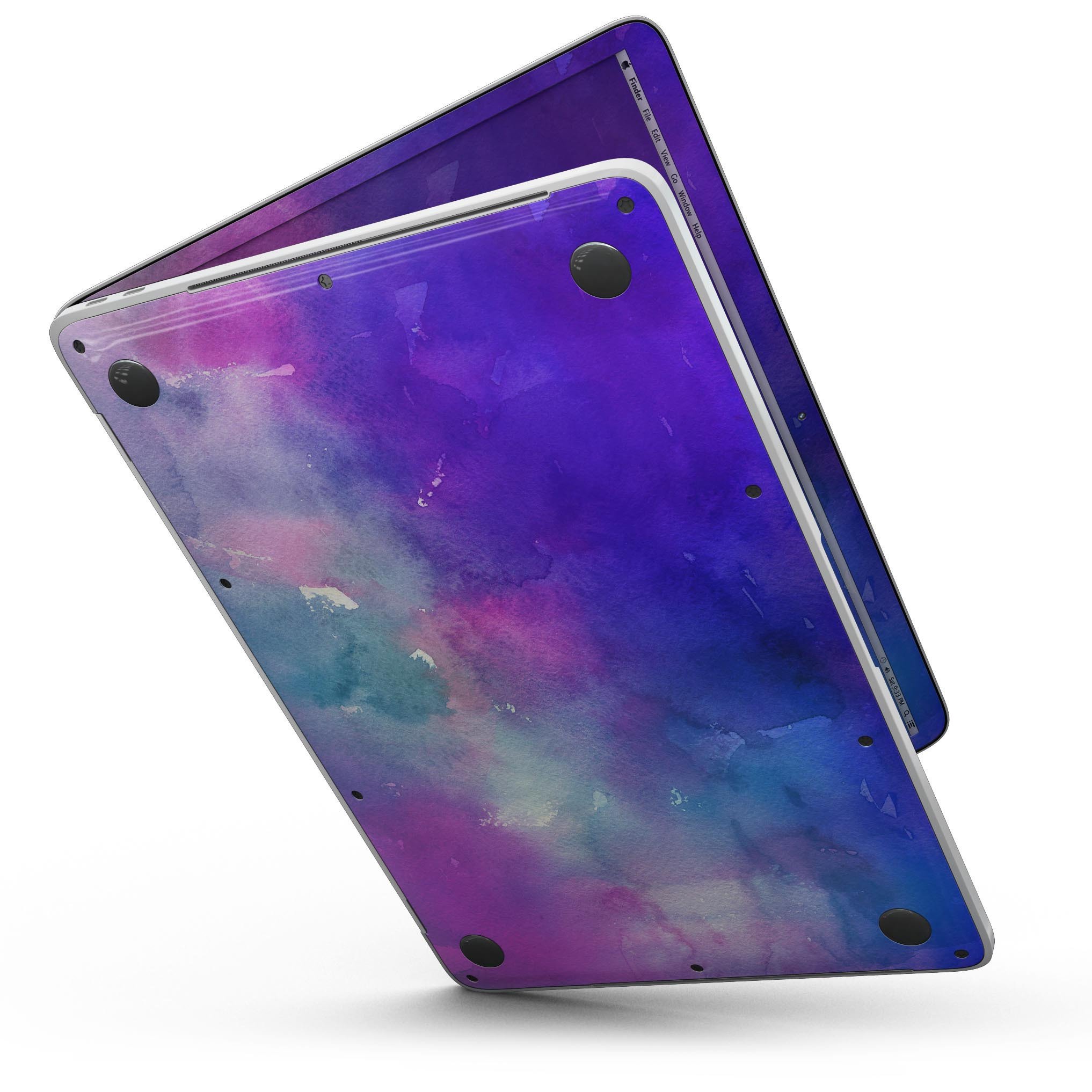 Blue 972 Absorbed Watercolor Texture skin for 13" MacBook Pro without Touch Bar, showcasing vibrant colors and artistic design.