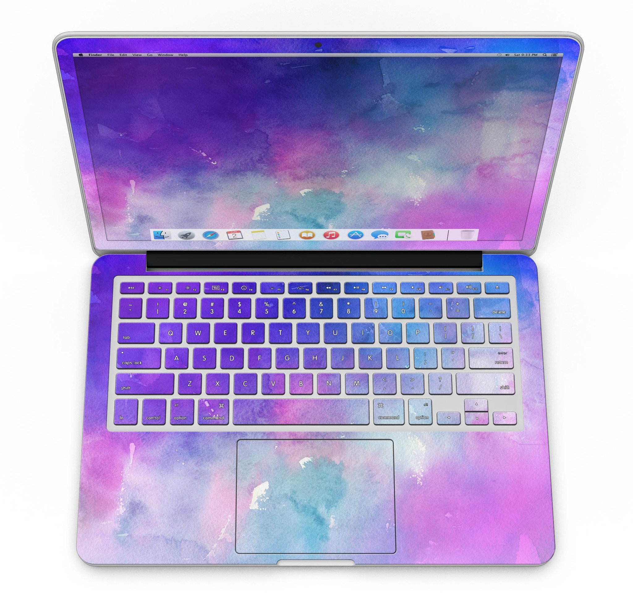 Blue 972 Absorbed Watercolor Texture skin for MacBook Pro with Retina Display, showcasing vibrant colors and a stylish design.