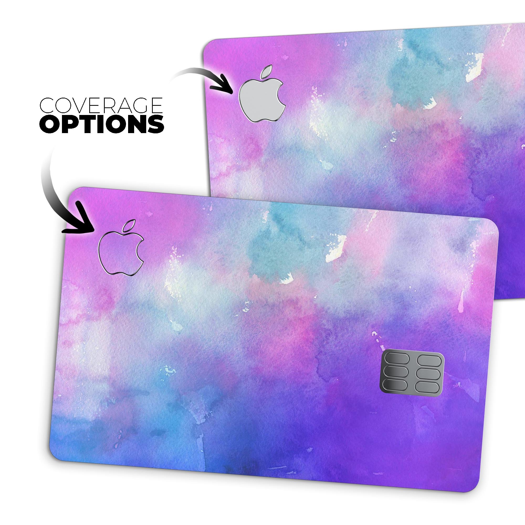 Blue 972 Absorbed Watercolor Texture decal applied on an Apple Card, showcasing its vibrant design and premium finish.