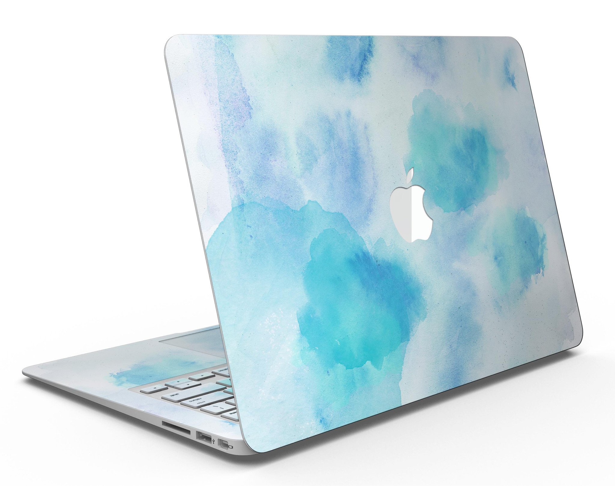 Blue 98 Absorbed Watercolor Texture MacBook Air Skin Kit showcasing vibrant watercolor design on a sleek MacBook Air.
