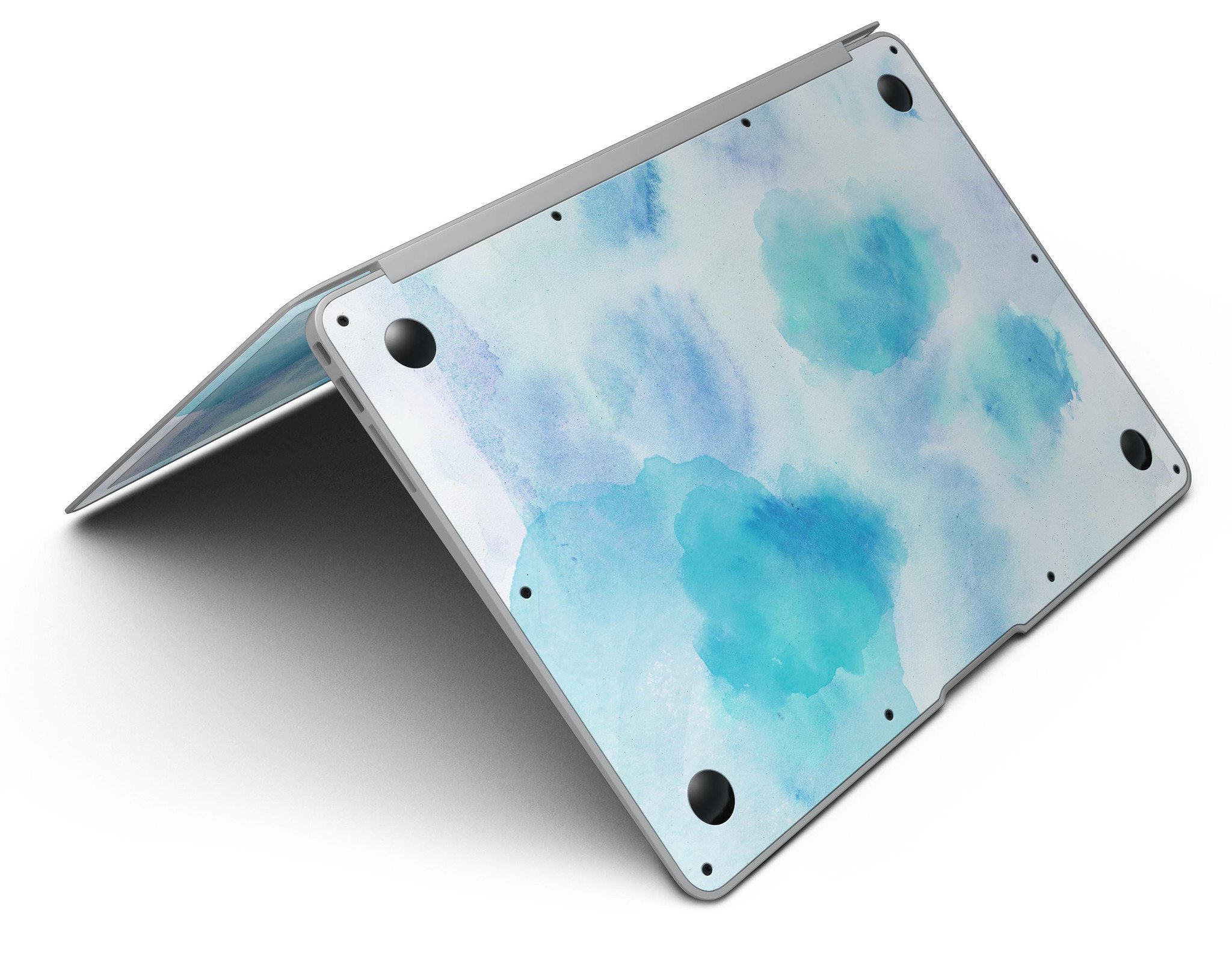 Blue 98 Absorbed Watercolor Texture MacBook Air Skin Kit showcasing vibrant watercolor design on a sleek MacBook Air.