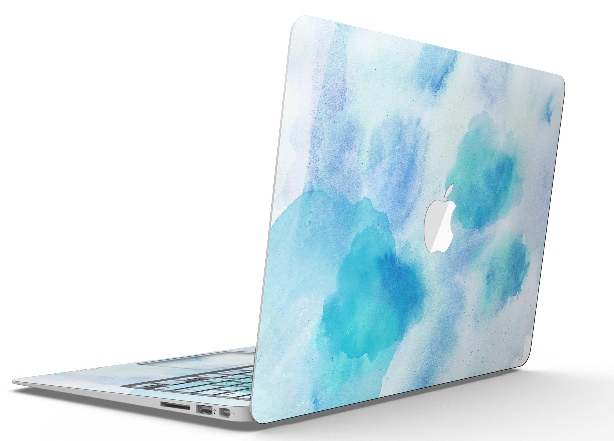 Blue 98 Absorbed Watercolor Texture MacBook Air Skin Kit showcasing vibrant watercolor design on a sleek MacBook Air.