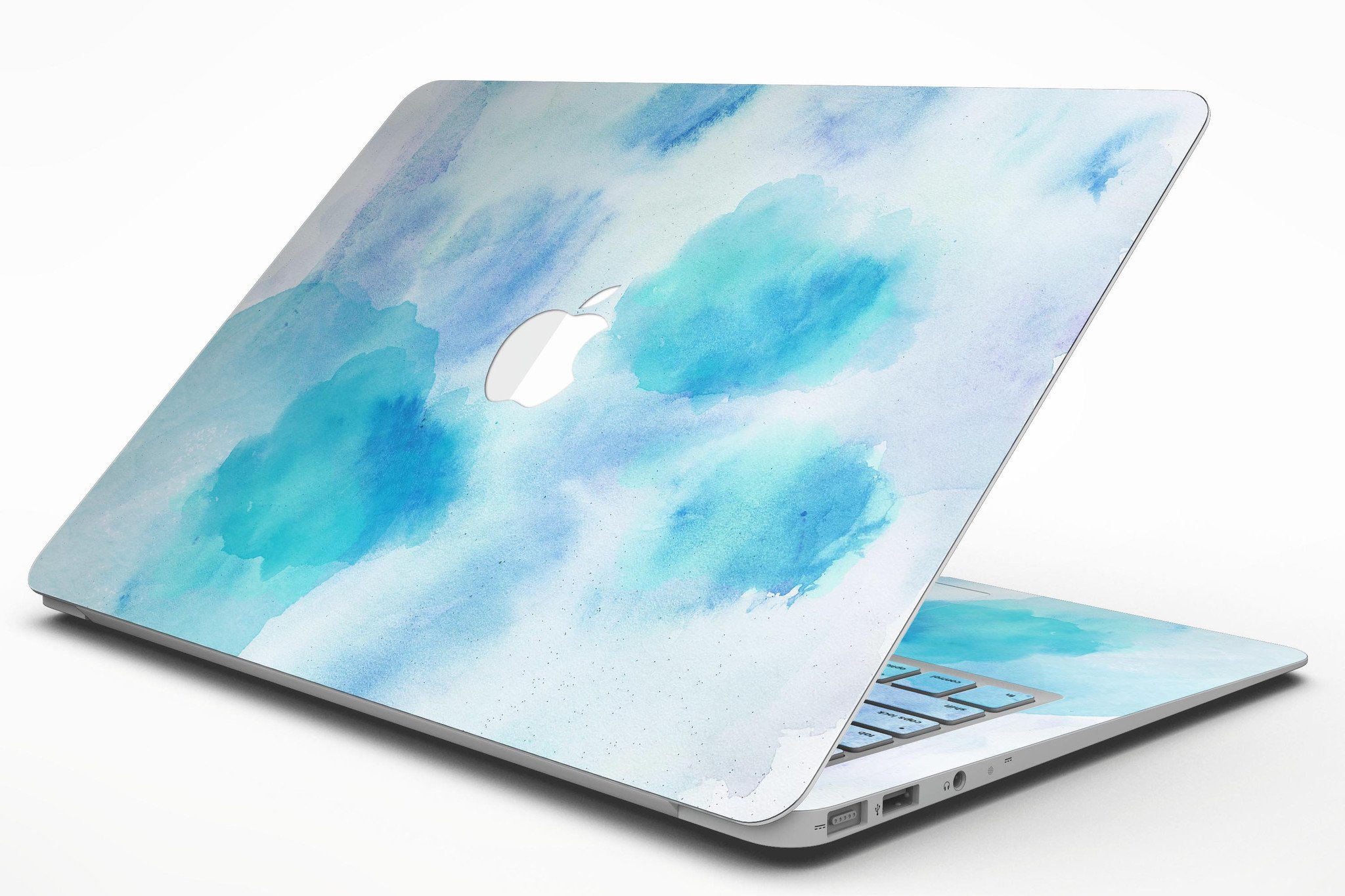 Blue 98 Absorbed Watercolor Texture MacBook Air Skin Kit showcasing vibrant watercolor design on a sleek MacBook Air.