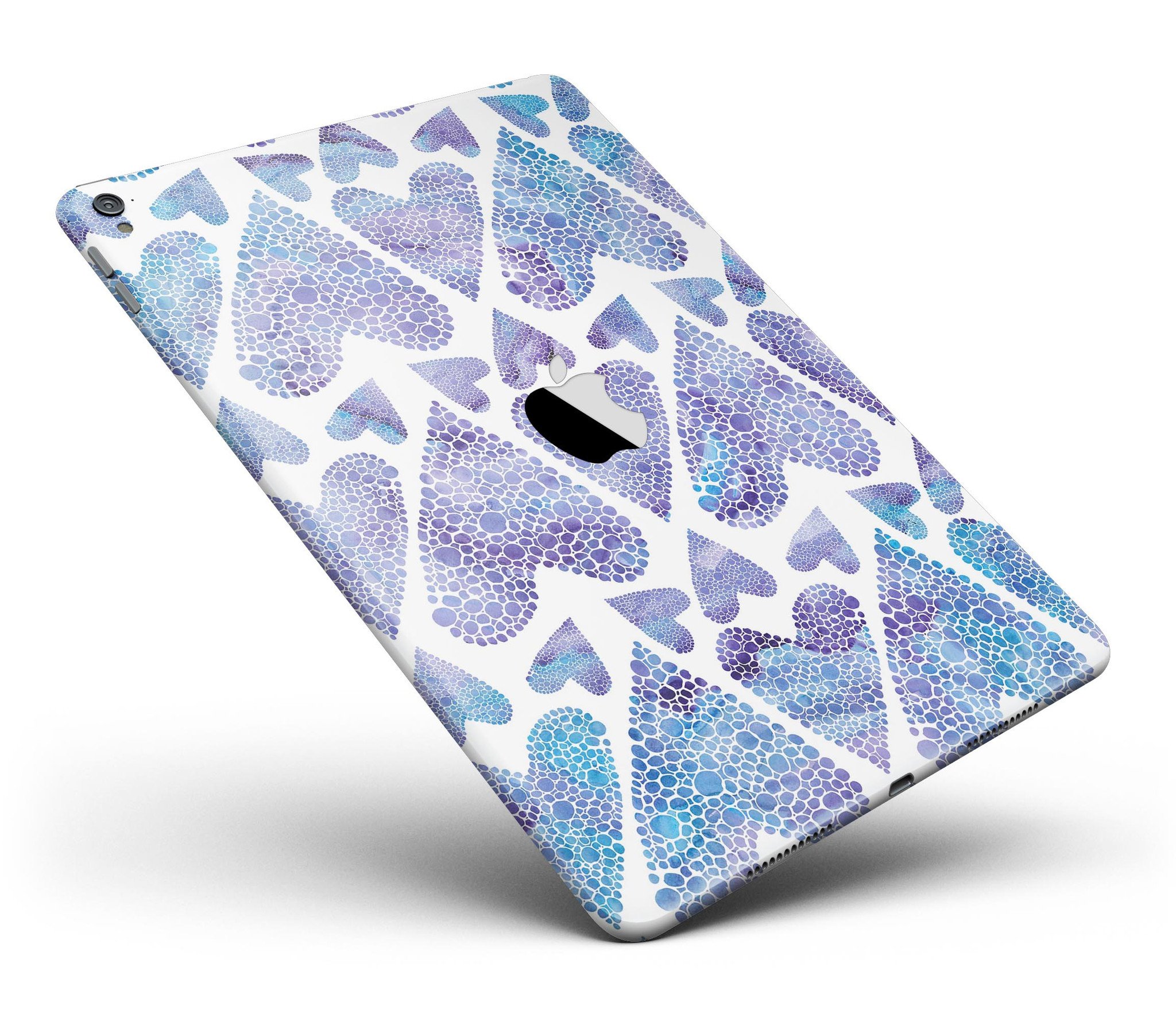 Blue Abstract Inverted Hearts Full Body Skin for iPad Pro, showcasing vibrant heart patterns on a sleek vinyl surface.