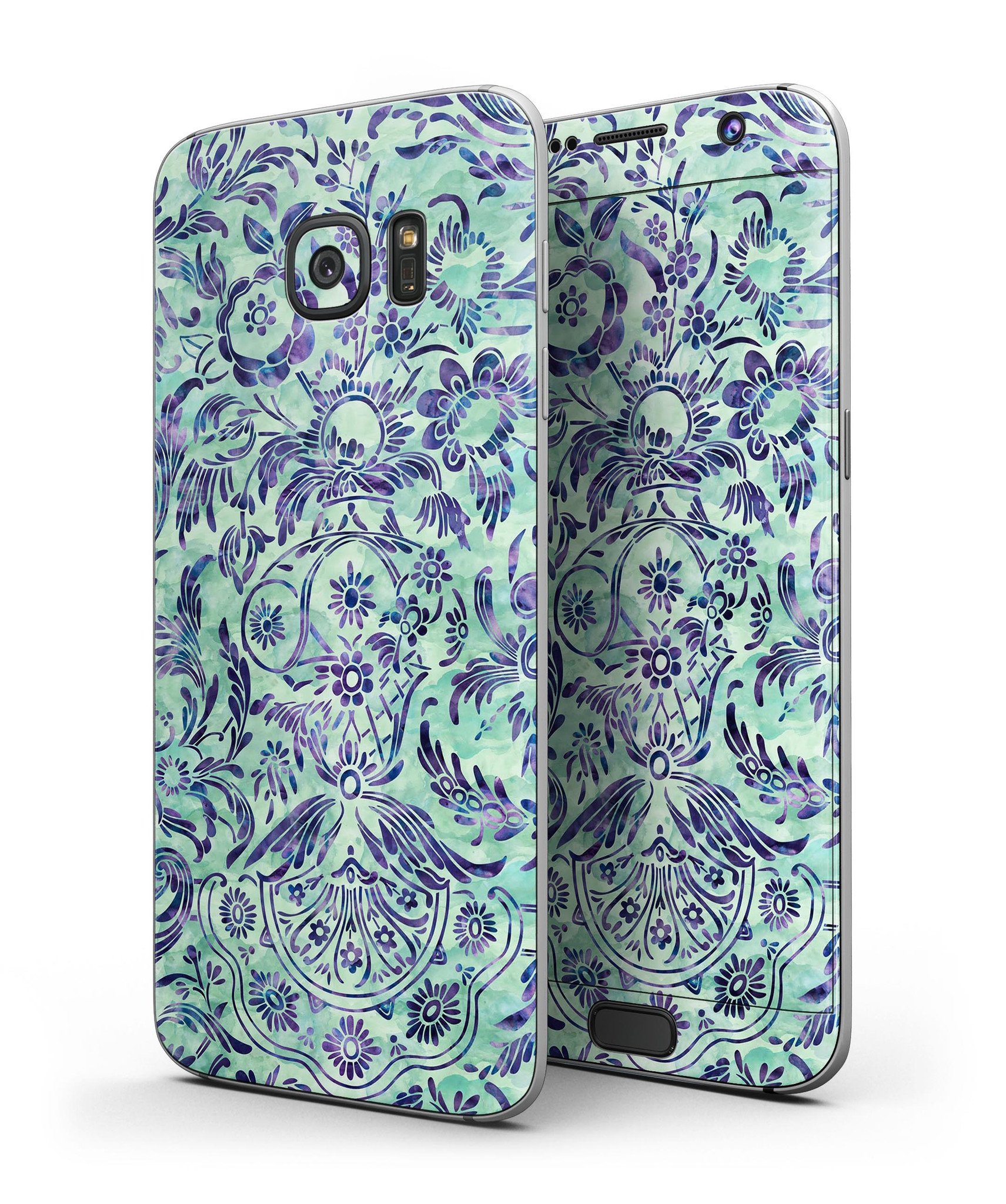 Blue Abstract Inverted Hearts Skin-Kit for Samsung Galaxy S7/S7 Edge, showcasing vibrant colors and stylish design.