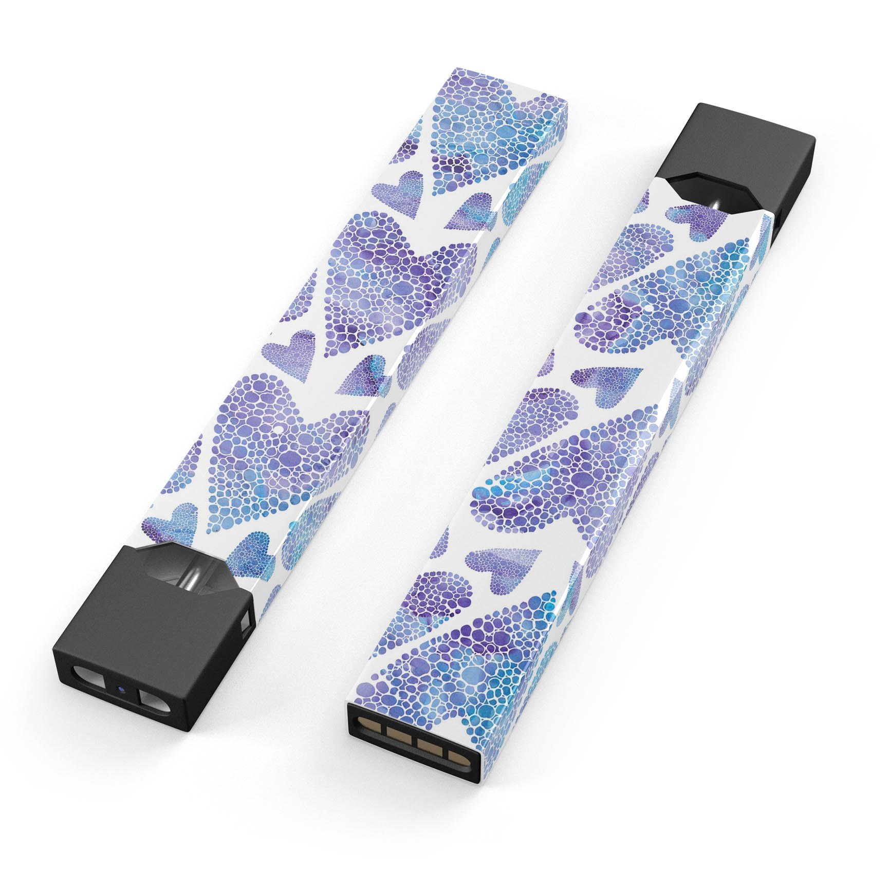 Blue Abstract Inverted Hearts skin-wrap for JUUL vaping device, showcasing vibrant colors and unique design.
