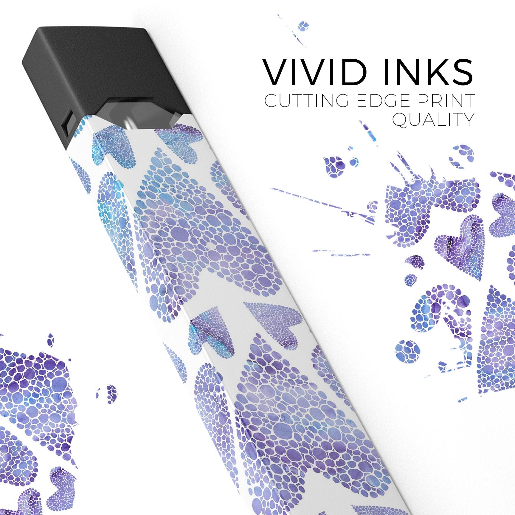 Blue Abstract Inverted Hearts skin-wrap for JUUL vaping device, showcasing vibrant colors and unique design.
