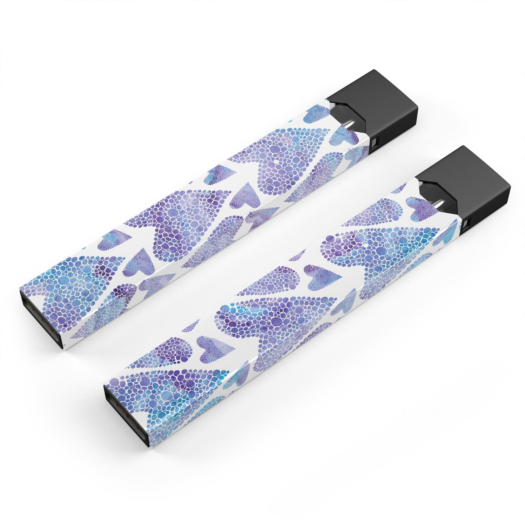 Blue Abstract Inverted Hearts skin-wrap for JUUL vaping device, showcasing vibrant colors and unique design.