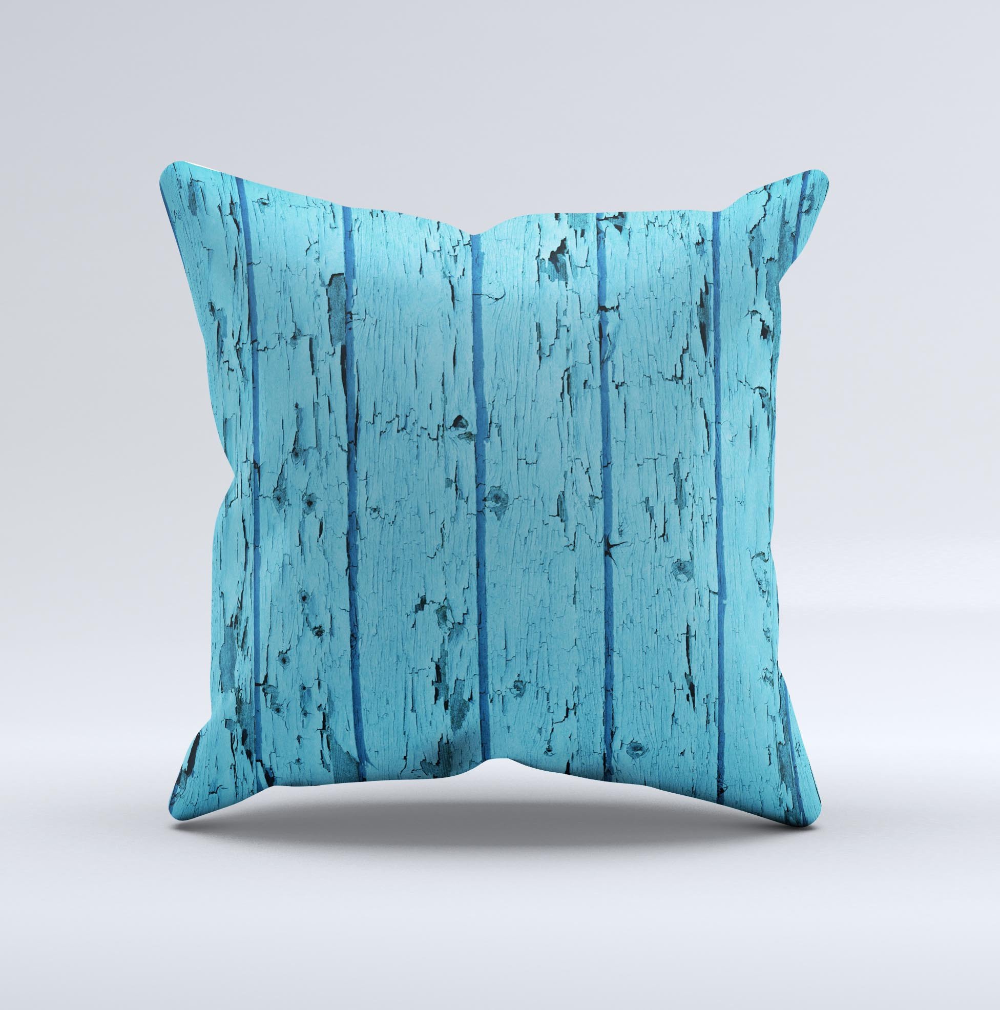 Blue Aged Wood Panel Ink-Fuzed Decorative Throw Pillow with unique handcrafted design and high-quality fabric.