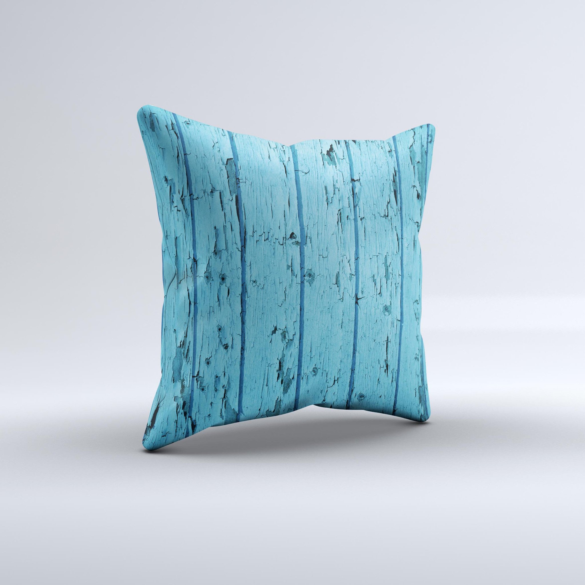 Blue Aged Wood Panel Ink-Fuzed Decorative Throw Pillow with unique handcrafted design and high-quality fabric.