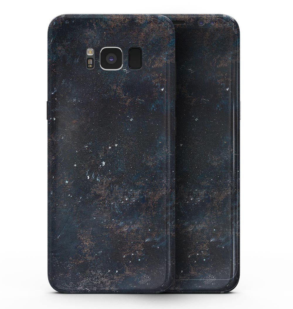 Samsung Galaxy S8 with Blue and Gold Grunge Splatter skin, showcasing vibrant colors and unique design.