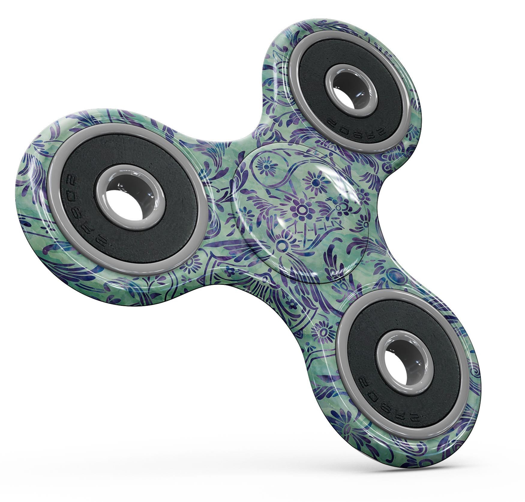 Blue and Green Damask Watercolor Pattern skin for fidget spinner, showcasing vibrant colors and intricate design.