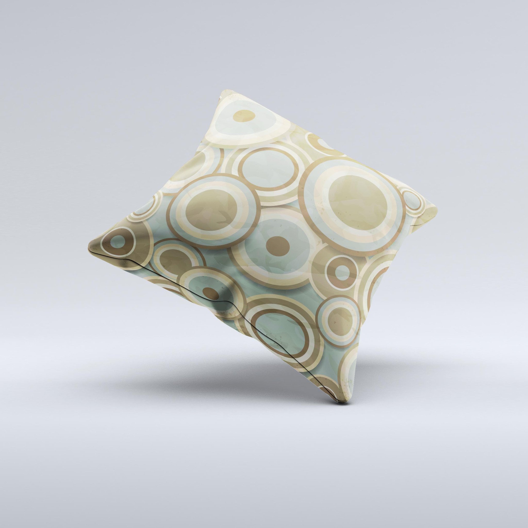 Blue and Green Overlapping Circles decorative throw pillow, showcasing vibrant colors and unique handcrafted design.