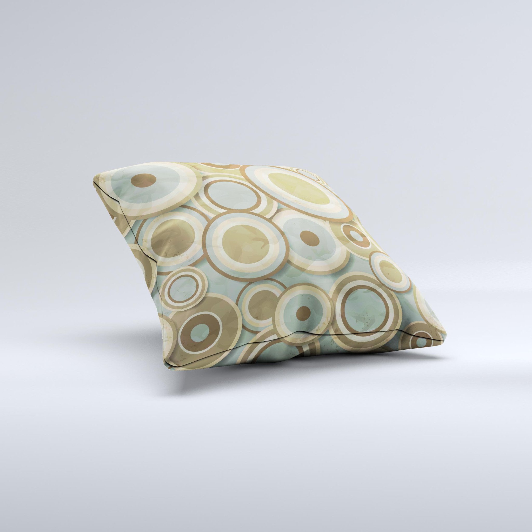 Blue and Green Overlapping Circles decorative throw pillow, showcasing vibrant colors and unique handcrafted design.