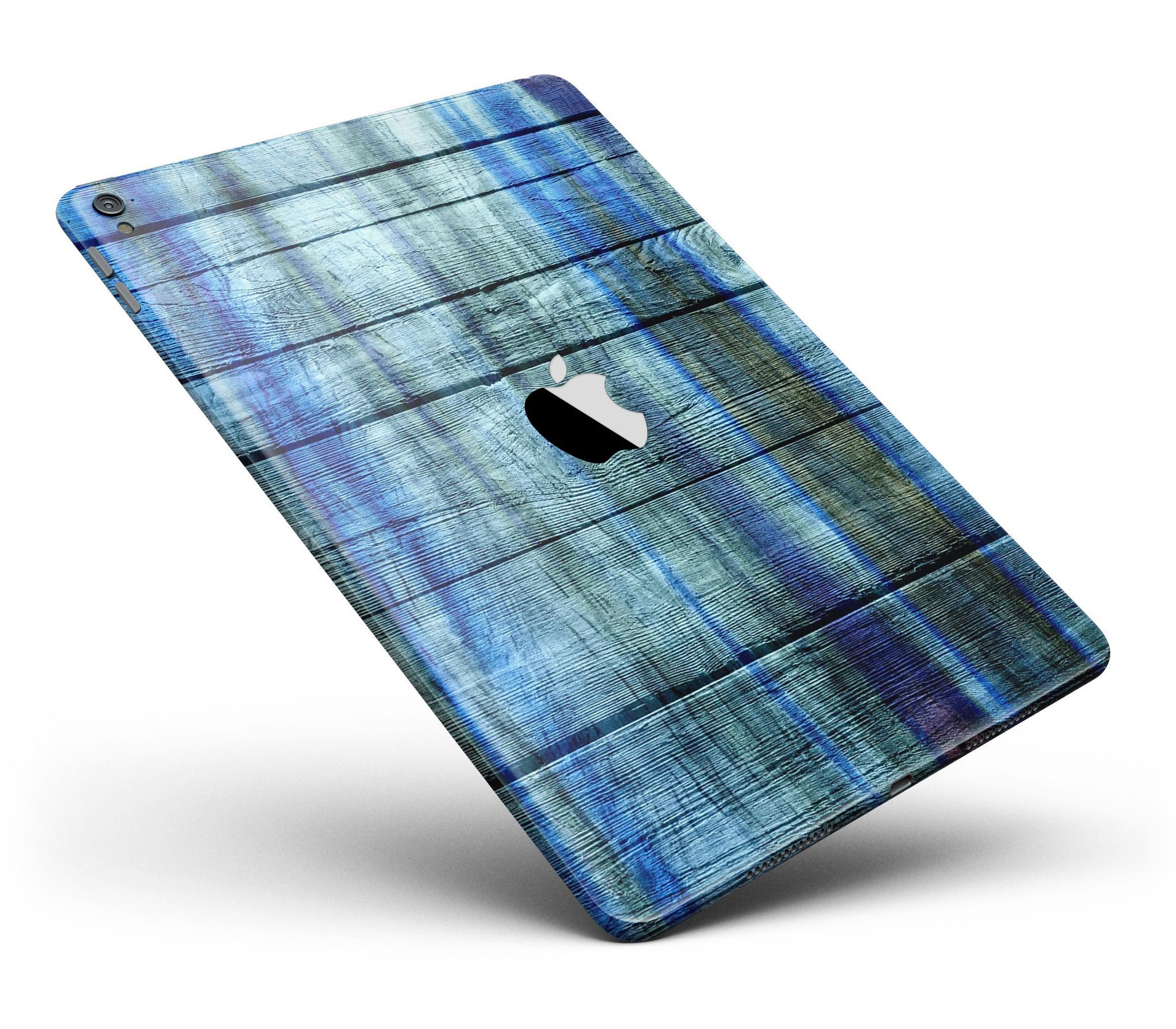 Blue and Green Tye-Dyed Wood Full Body Skin for iPad Pro, showcasing vibrant colors and a sleek design.