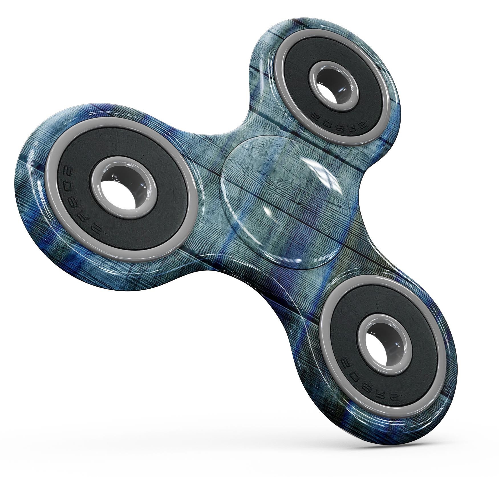 Blue and green tye-dyed vinyl skin kit for fidget spinner, showcasing vibrant colors and precision fit design.