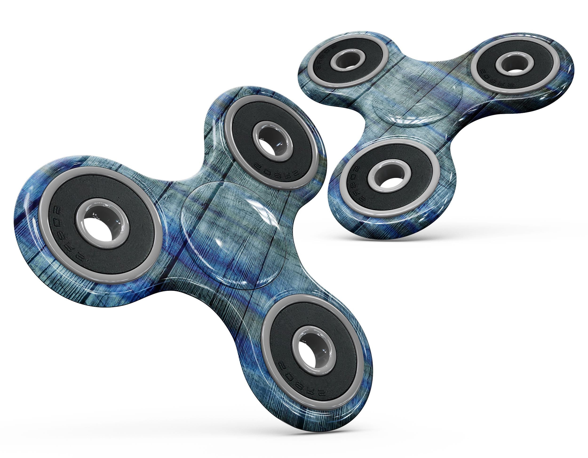 Blue and green tye-dyed vinyl skin kit for fidget spinner, showcasing vibrant colors and precision fit design.