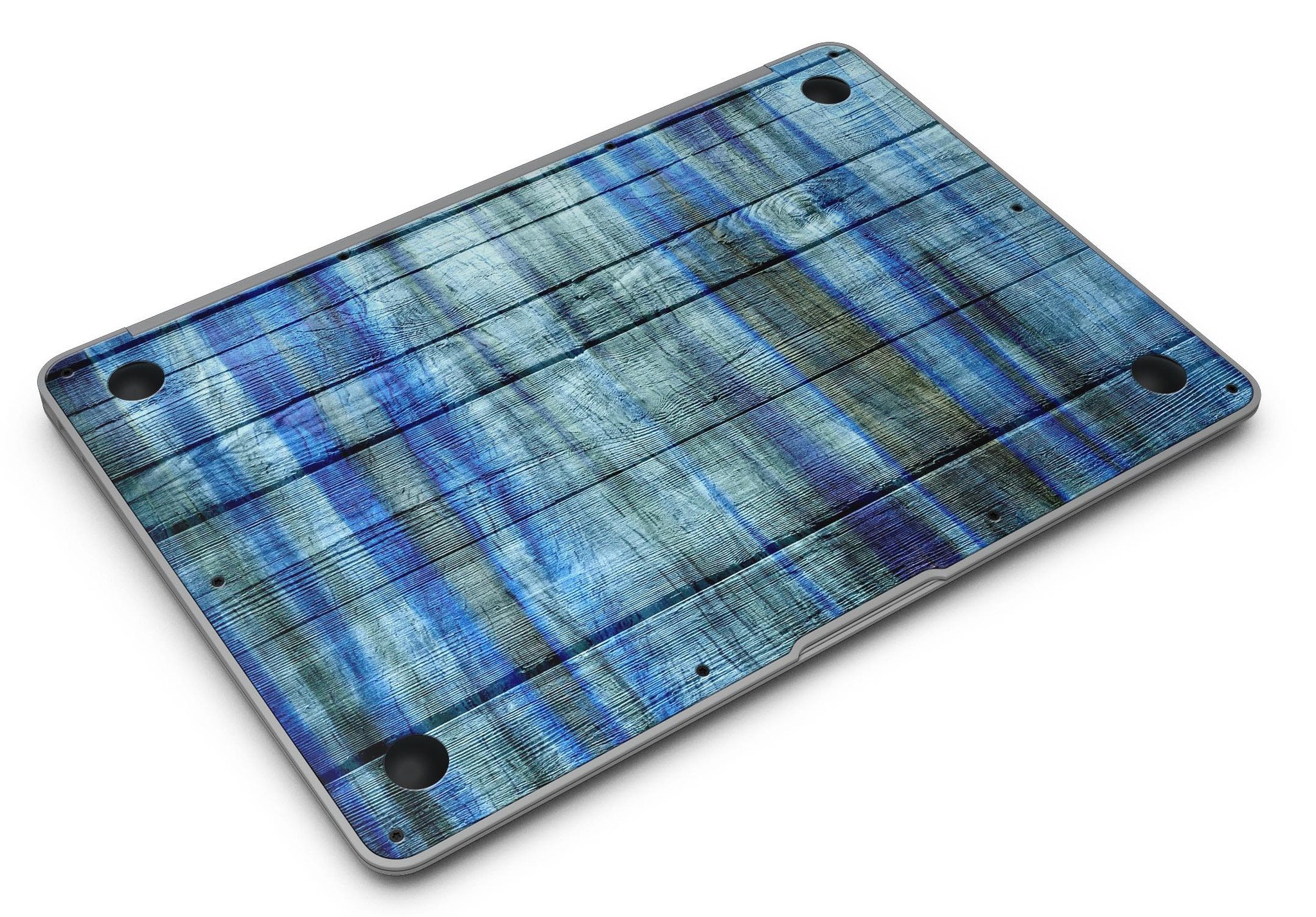 Blue and green tye-dyed vinyl skin for MacBook Air, showcasing vibrant colors and a sleek design.