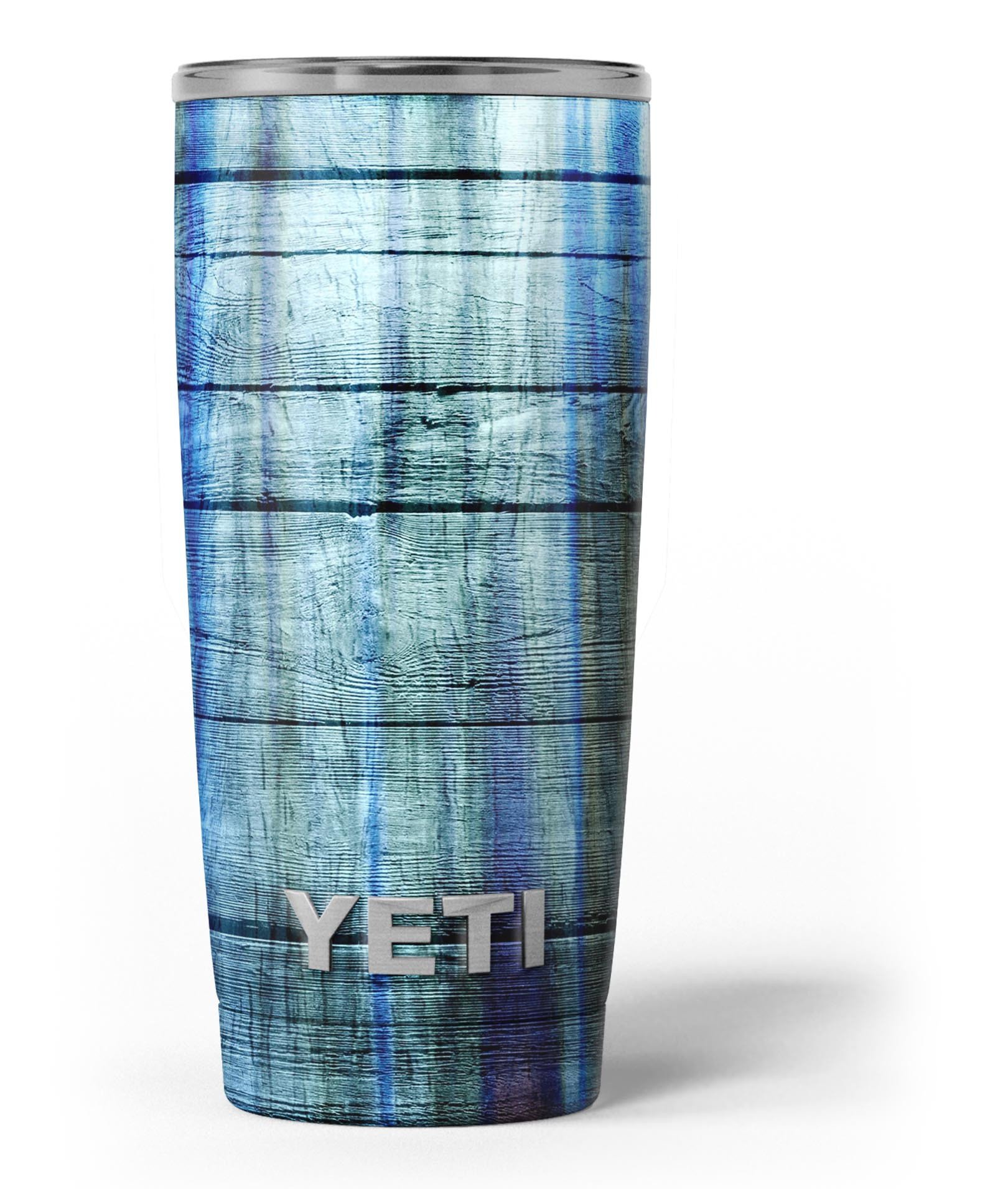 Blue and green tye-dyed vinyl wrap skin for Yeti Cooler, showcasing vibrant colors and a stylish design.