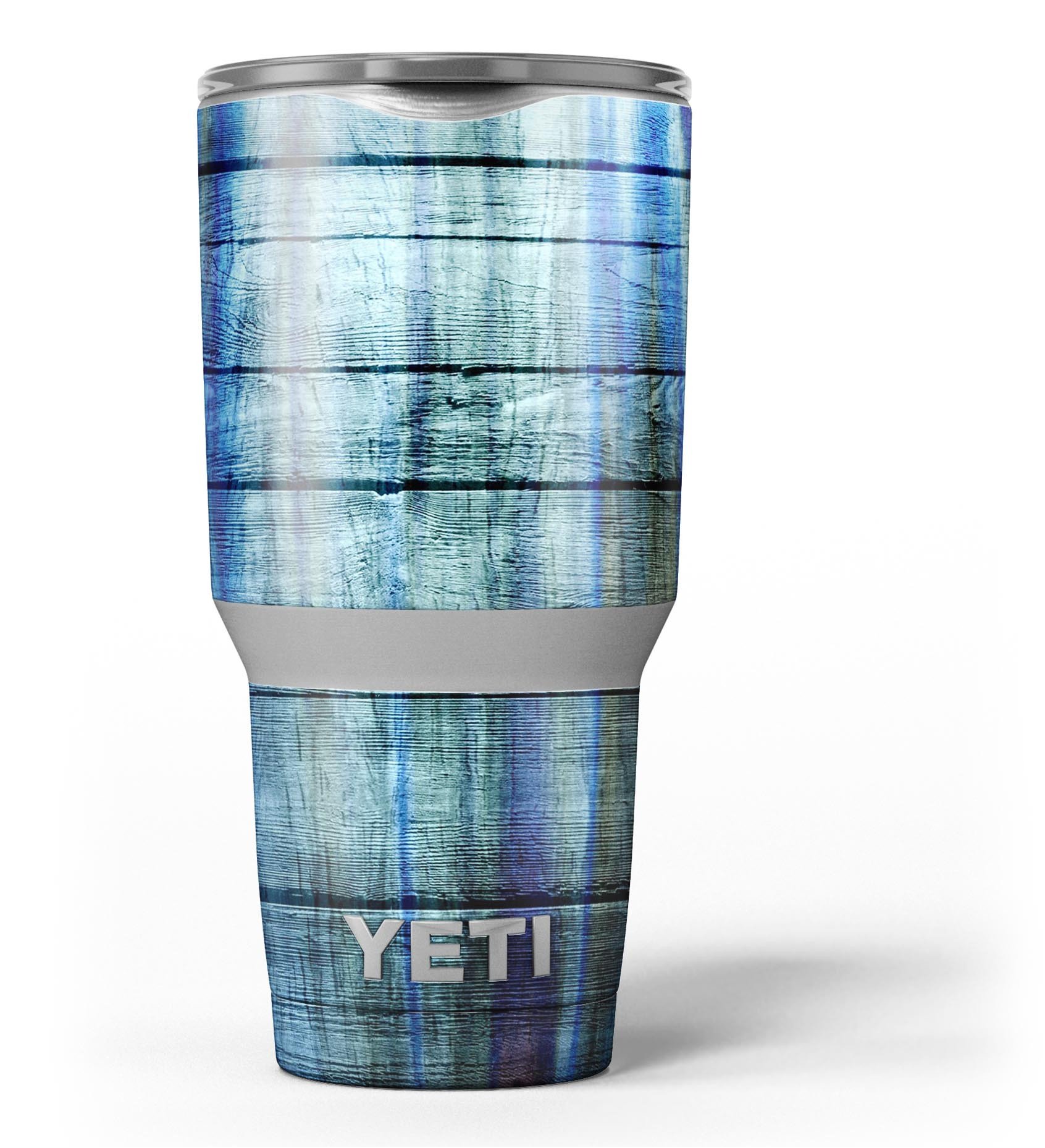 Blue and green tye-dyed vinyl wrap skin for Yeti Cooler, showcasing vibrant colors and a stylish design.