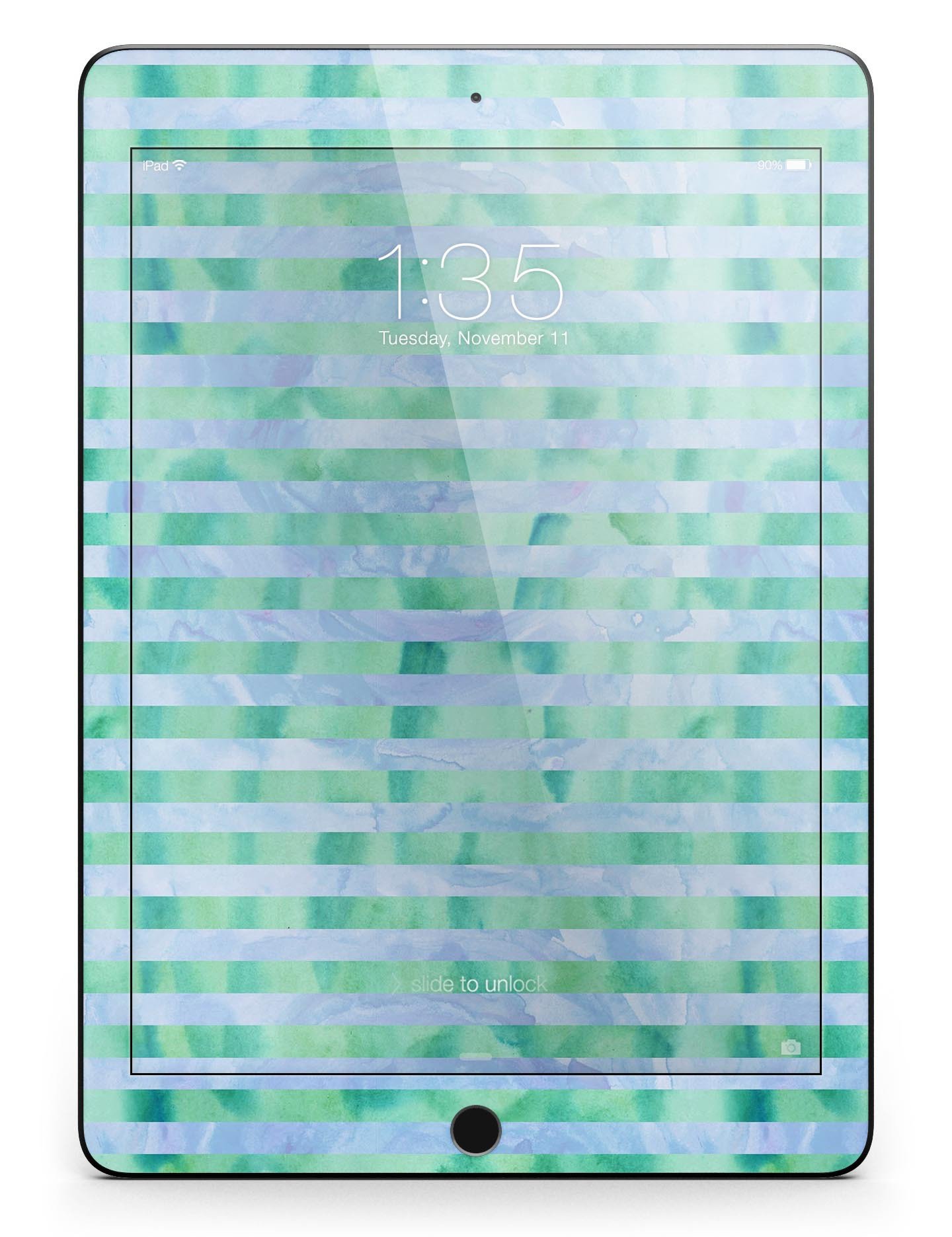 Blue and Green Watercolor Stripes Full Body Skin for iPad Pro, showcasing vibrant colors and a sleek design.