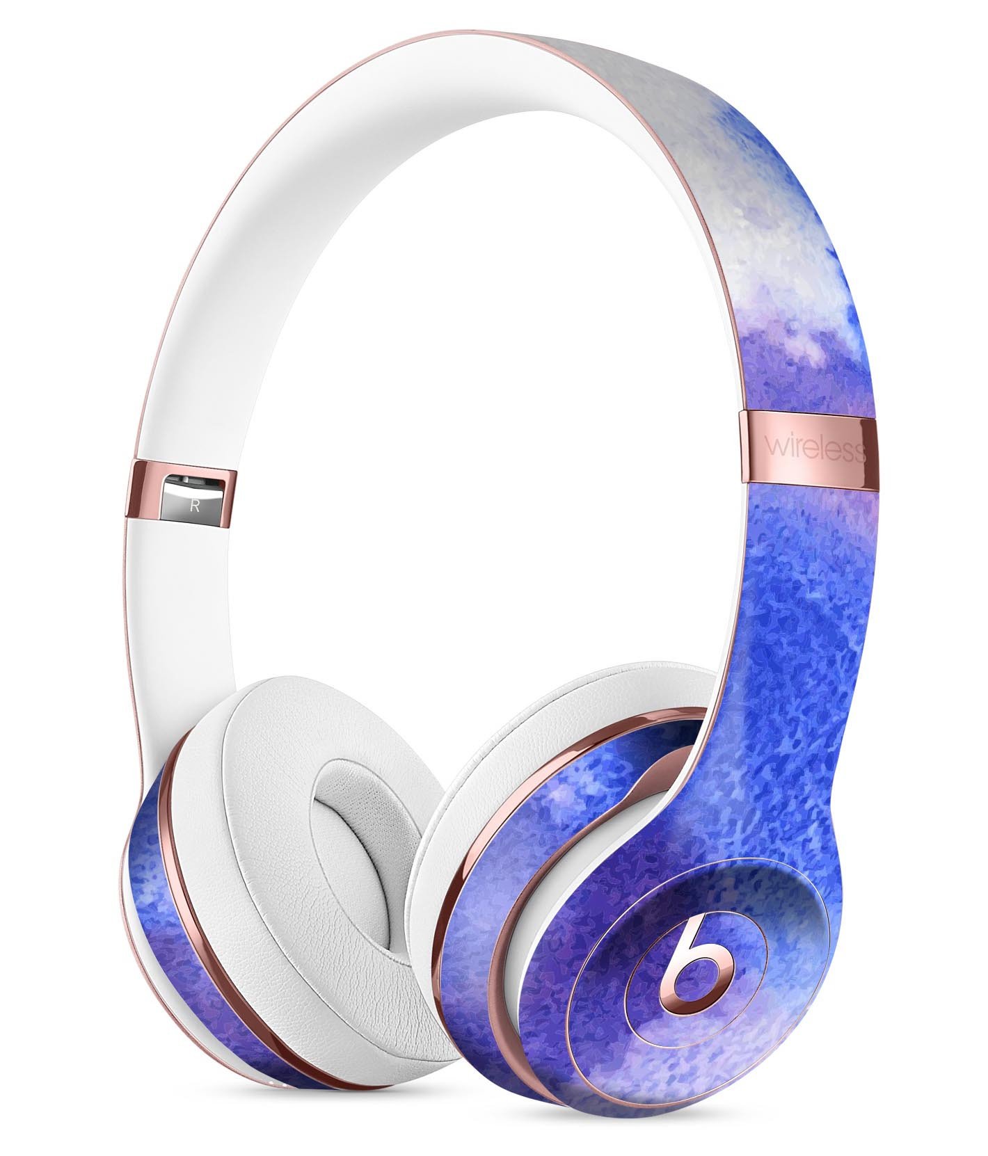 Blue and Pink Watercolor Spill Skin Kit for Beats by Dre Solo 3 Wireless Headphones, showcasing vibrant colors and a sleek design.