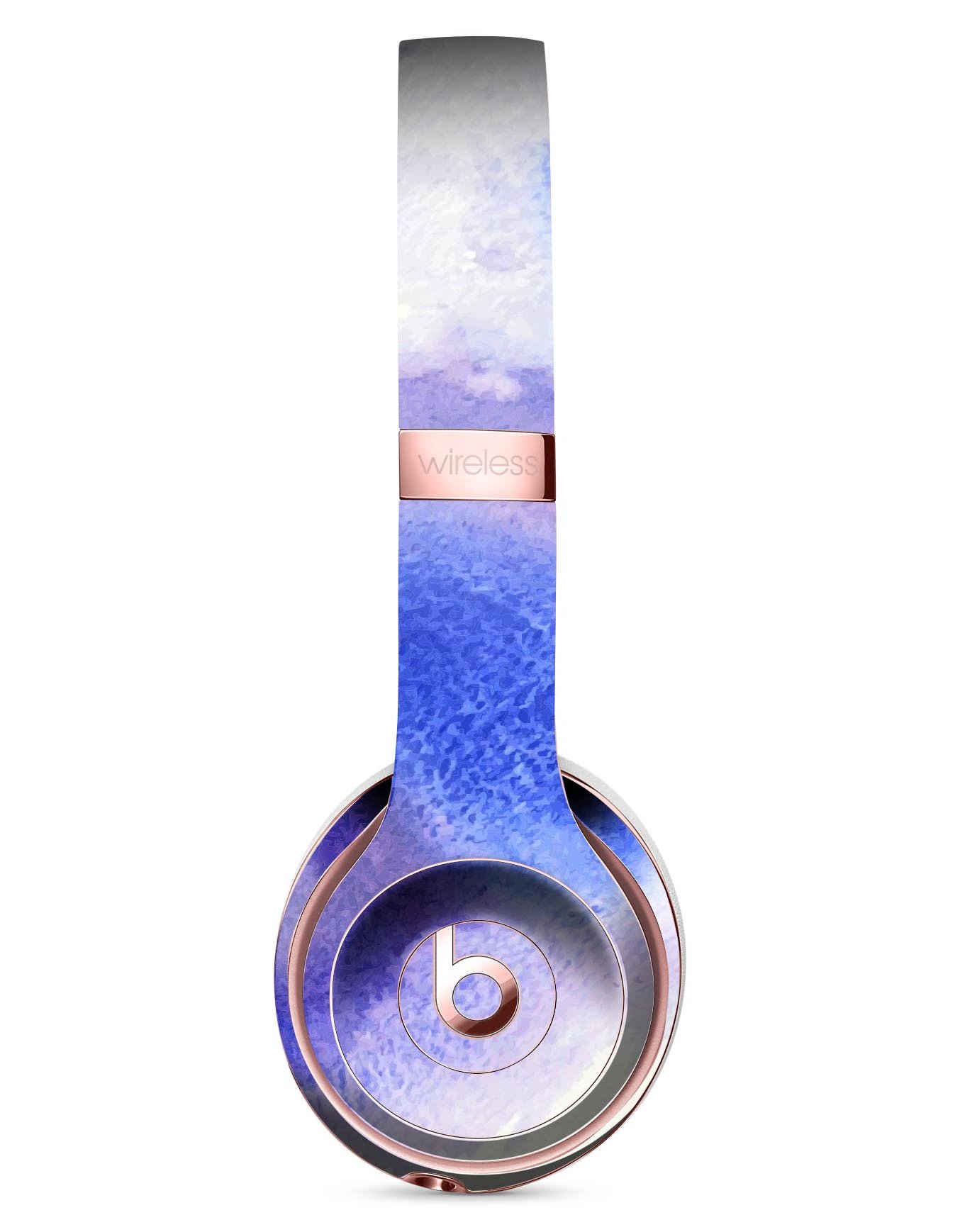 Blue and Pink Watercolor Spill Skin Kit for Beats by Dre Solo 3 Wireless Headphones, showcasing vibrant colors and a sleek design.