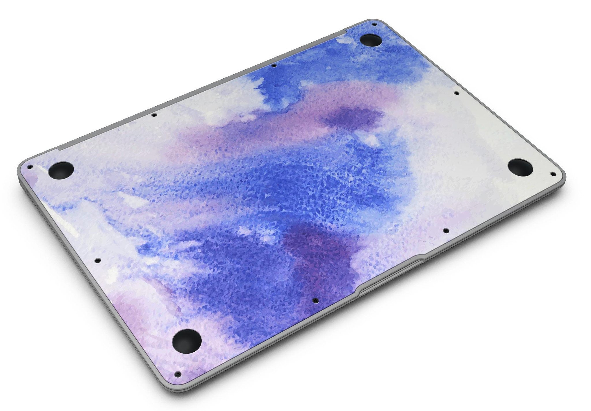 Blue and pink watercolor spill design MacBook Air skin kit, showcasing vibrant colors and a sleek finish.