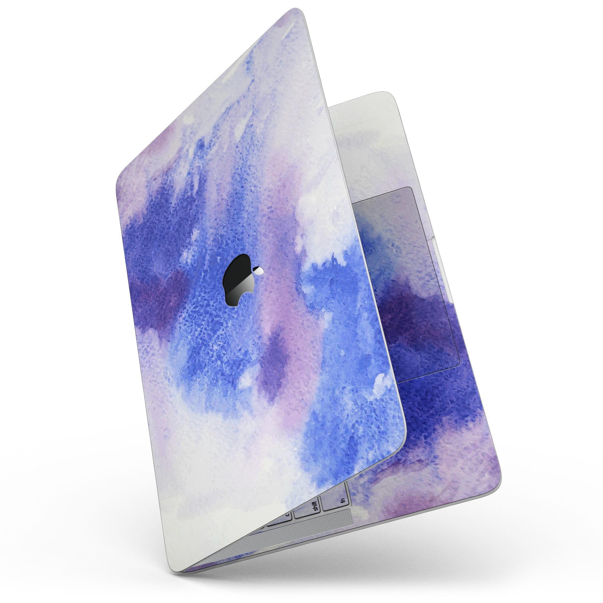 Blue and Pink Watercolor Spill skin for MacBook Pro with Touch Bar, showcasing vibrant colors and a stylish design.