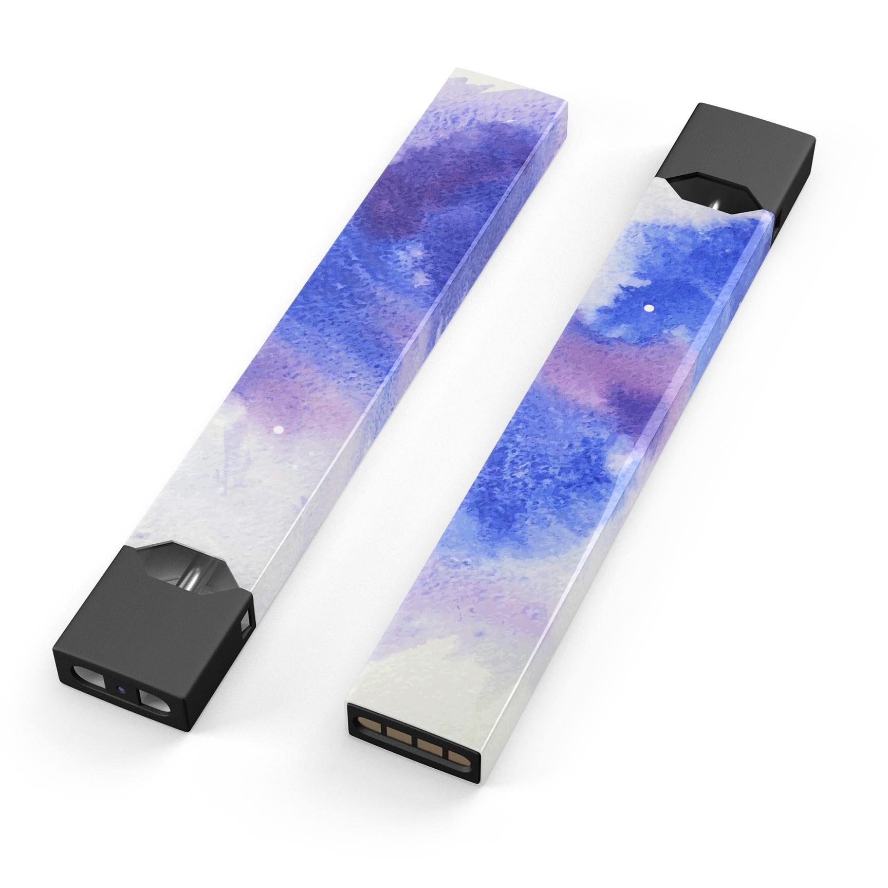 Blue and Pink Watercolor Spill skin wrap for JUUL vaping device, showcasing vibrant colors and a sleek design.
