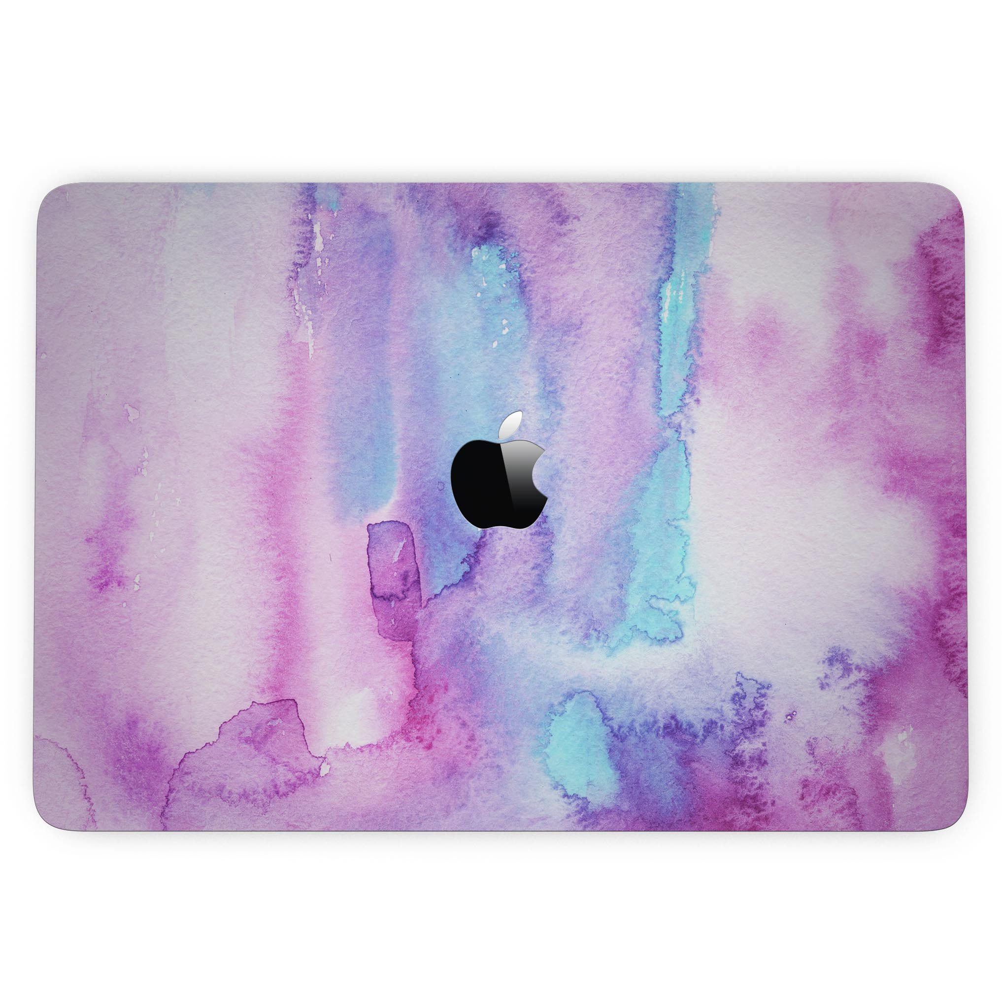 Blue and pink watercolor texture skin for 13" MacBook Pro, showcasing vibrant colors and a sleek design.