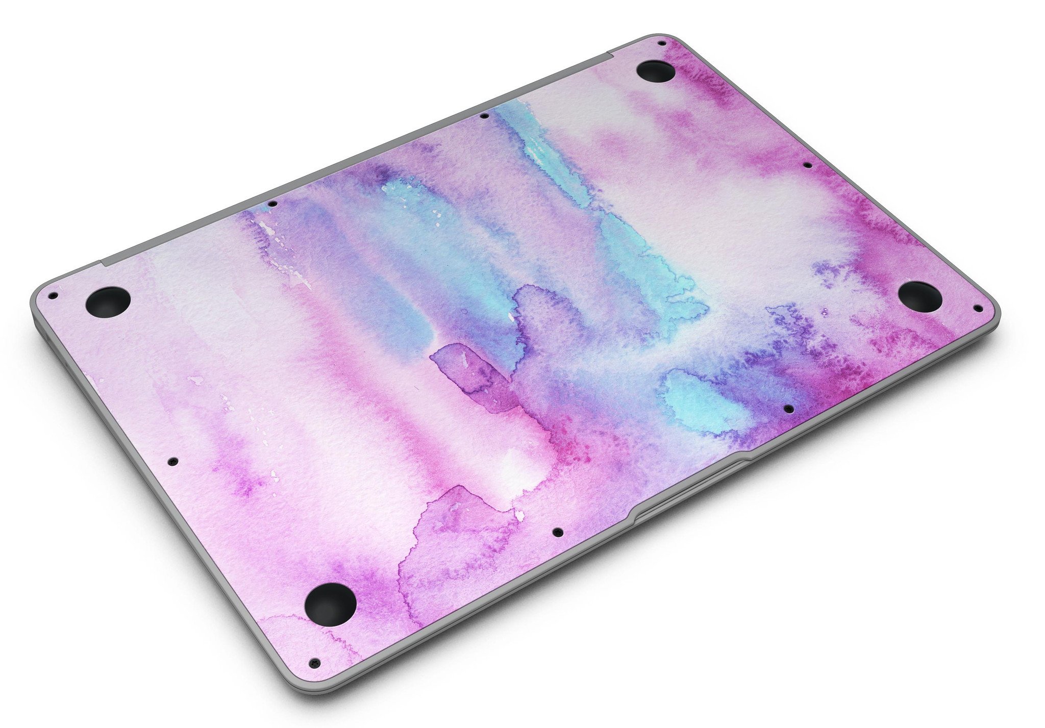 Blue and pink watercolor texture skin for MacBook Air, showcasing vibrant colors and a sleek design.