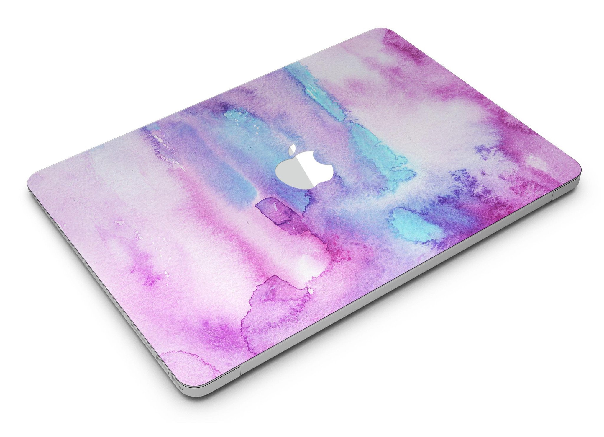 Blue and pink watercolor texture skin for MacBook Air, showcasing vibrant colors and a sleek design.