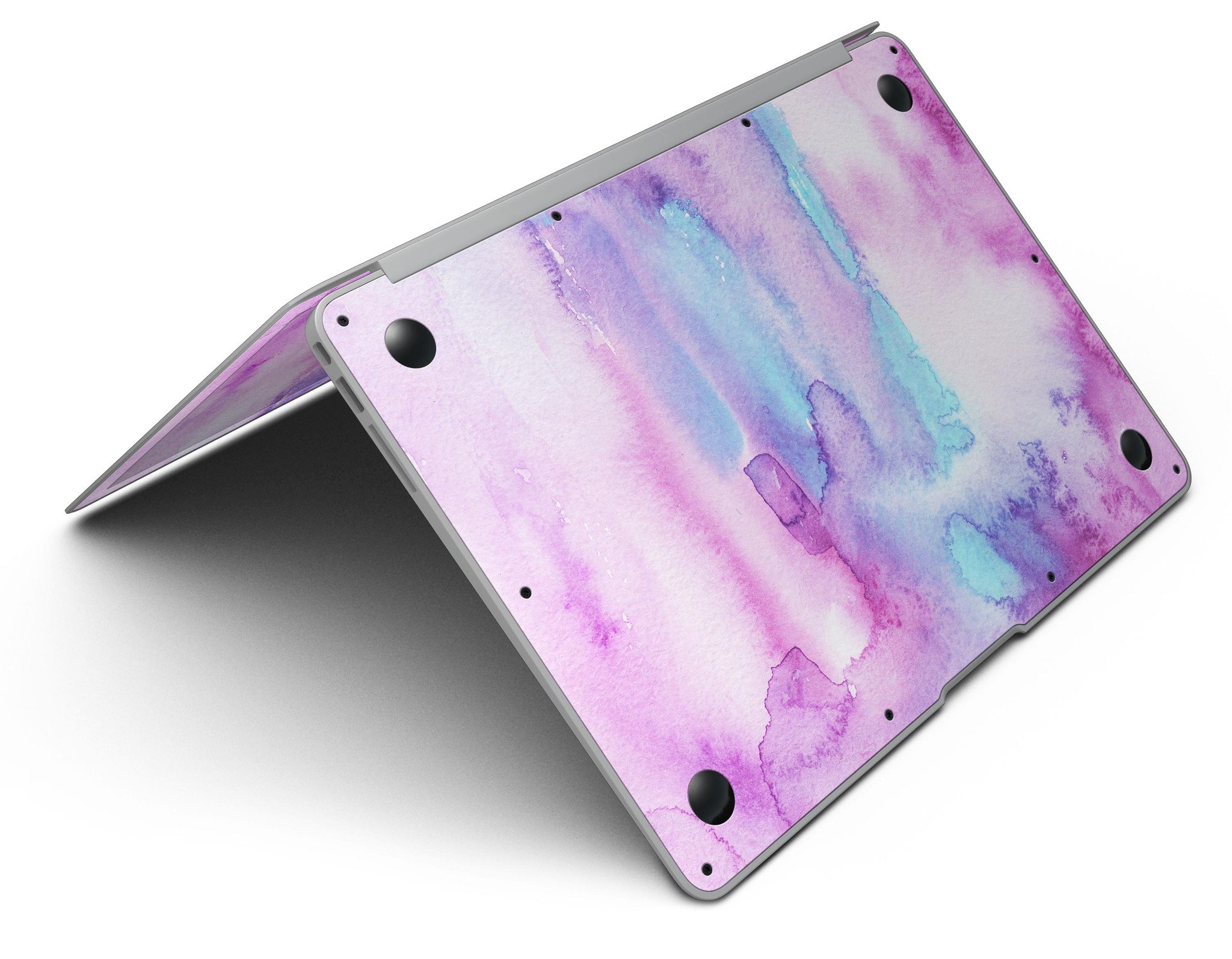 Blue and pink watercolor texture skin for MacBook Air, showcasing vibrant colors and a sleek design.