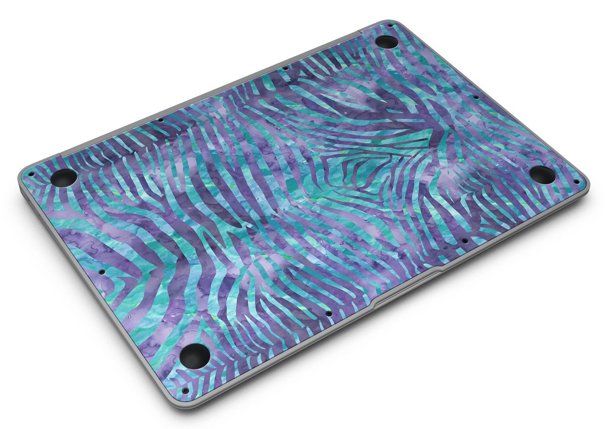 Blue and purple watercolor zebra pattern skin for MacBook Air, showcasing vibrant colors and unique design.
