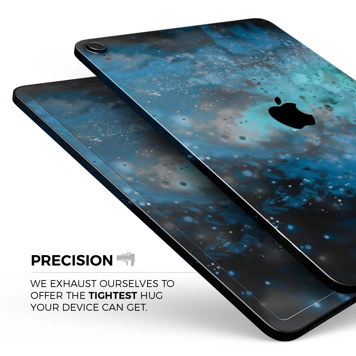 Blue and teal painted universe skin decal for Apple devices, showcasing vibrant colors and intricate design for full body protection.