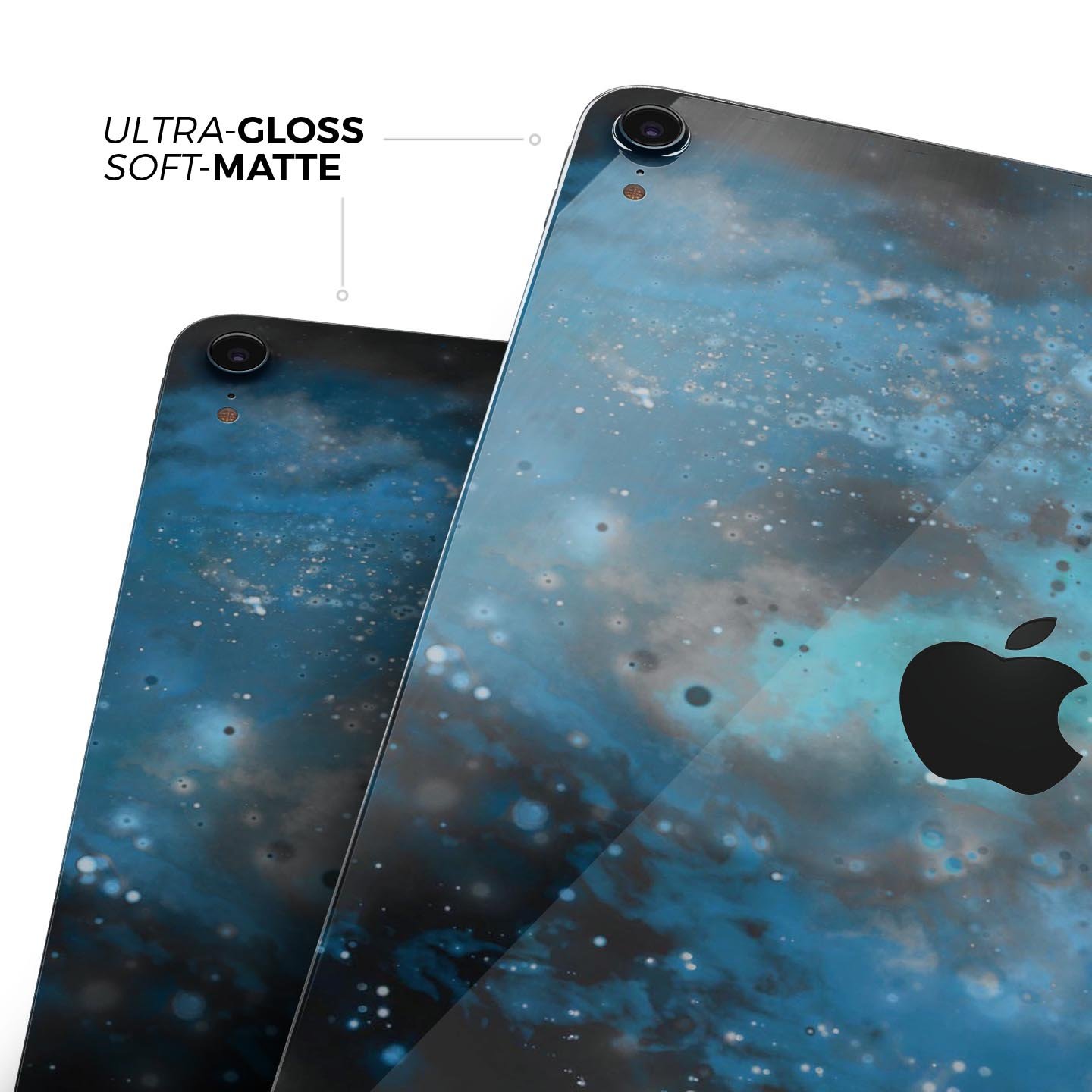 Blue and teal painted universe skin decal for Apple devices, showcasing vibrant colors and intricate design for full body protection.
