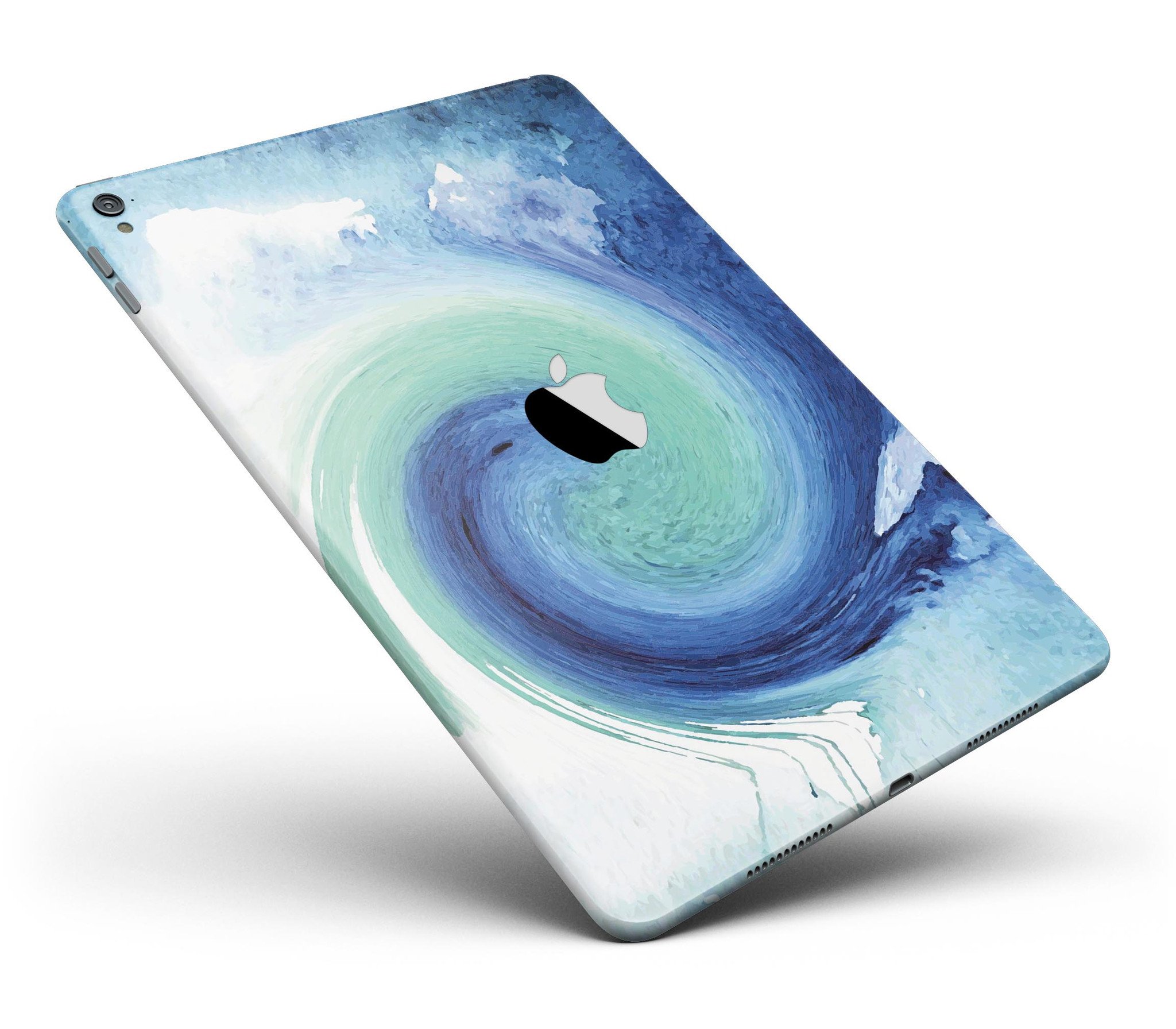 Blue and Teal Watercolor Swirl Full Body Skin for iPad Pro, showcasing vibrant colors and a sleek design.