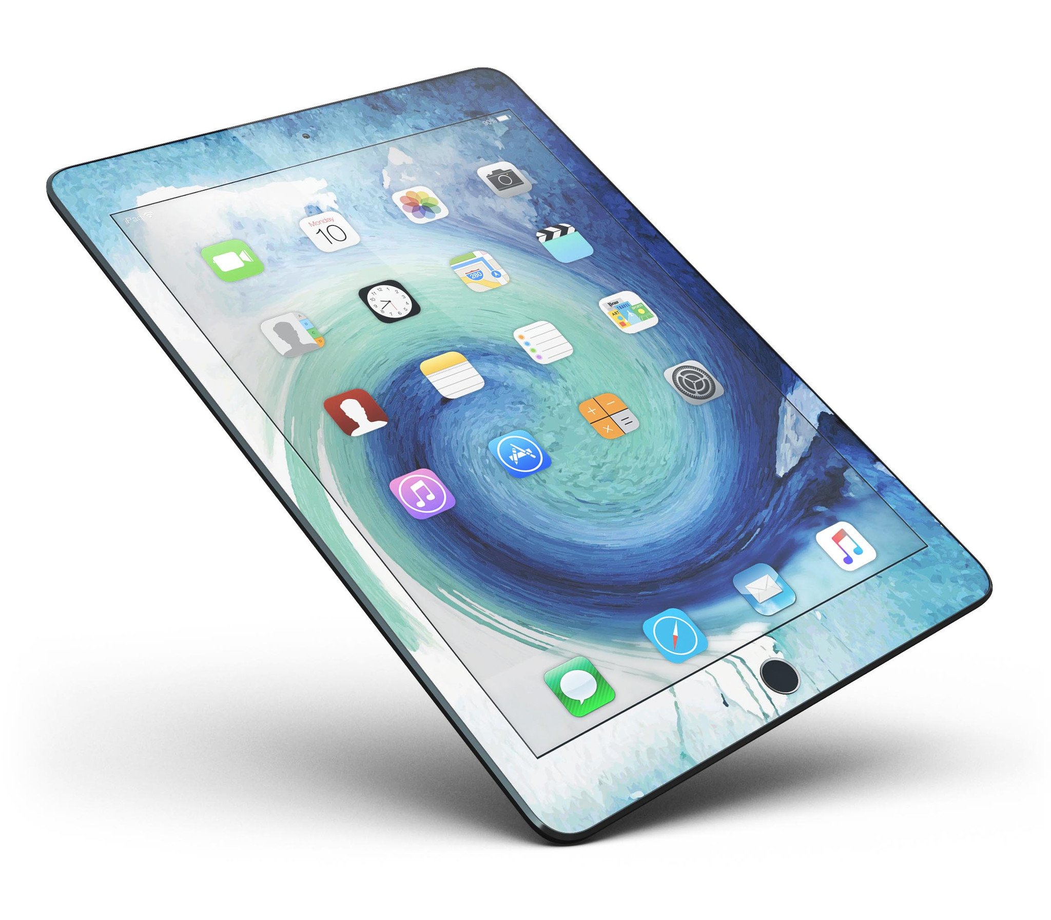 Blue and Teal Watercolor Swirl Full Body Skin for iPad Pro, showcasing vibrant colors and a sleek design.
