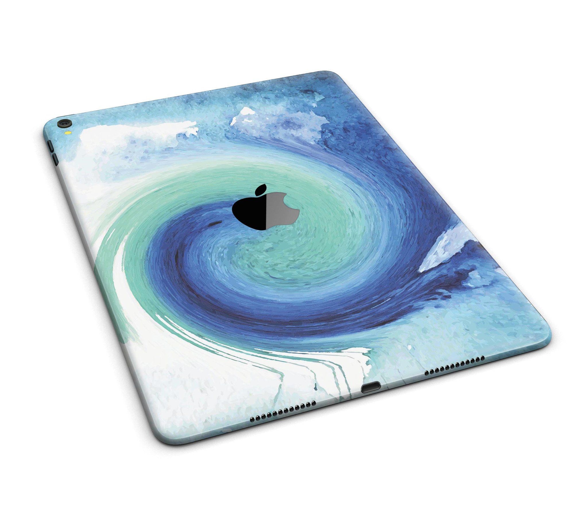 Blue and Teal Watercolor Swirl Full Body Skin for iPad Pro, showcasing vibrant colors and a sleek design.