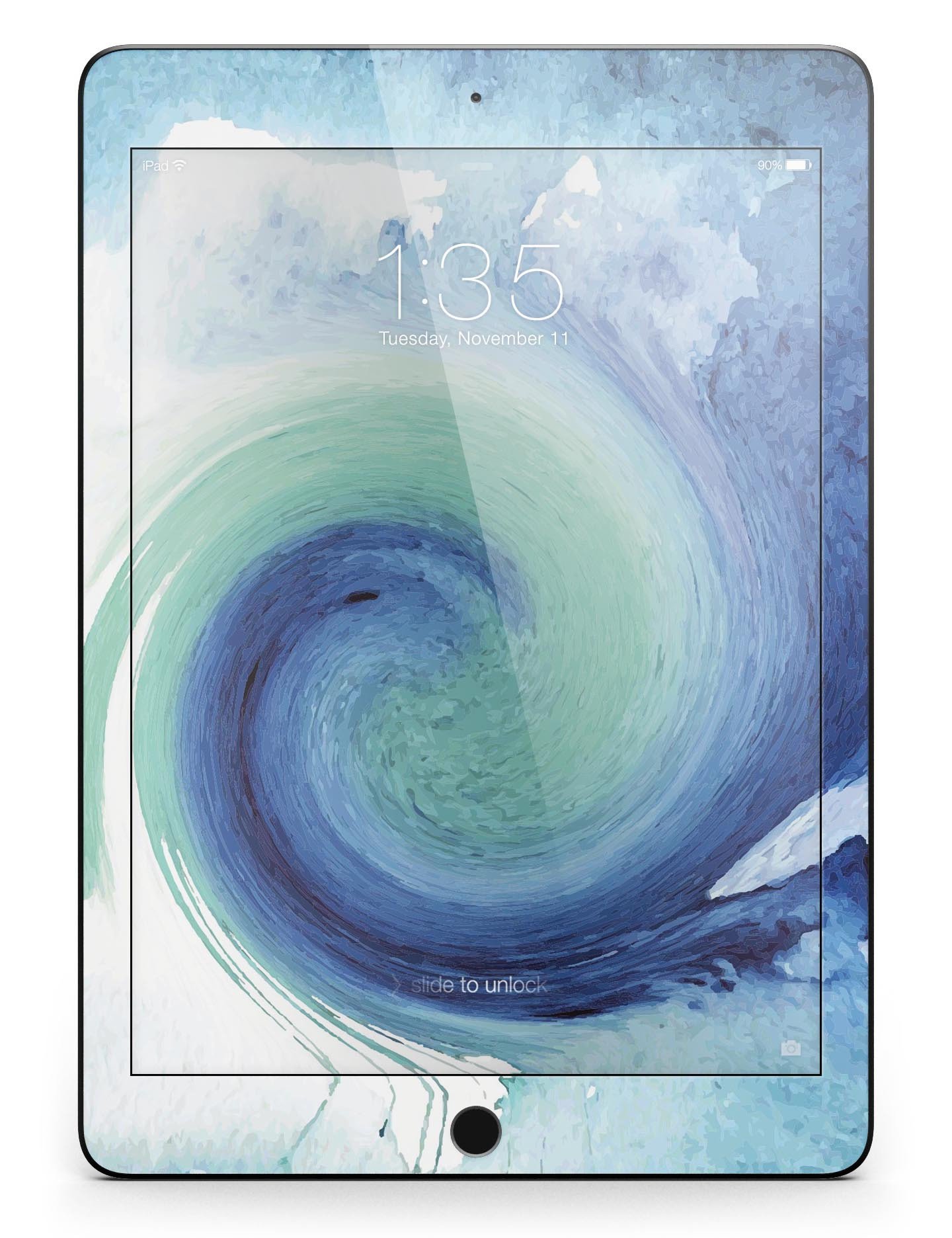 Blue and Teal Watercolor Swirl Full Body Skin for iPad Pro, showcasing vibrant colors and a sleek design.