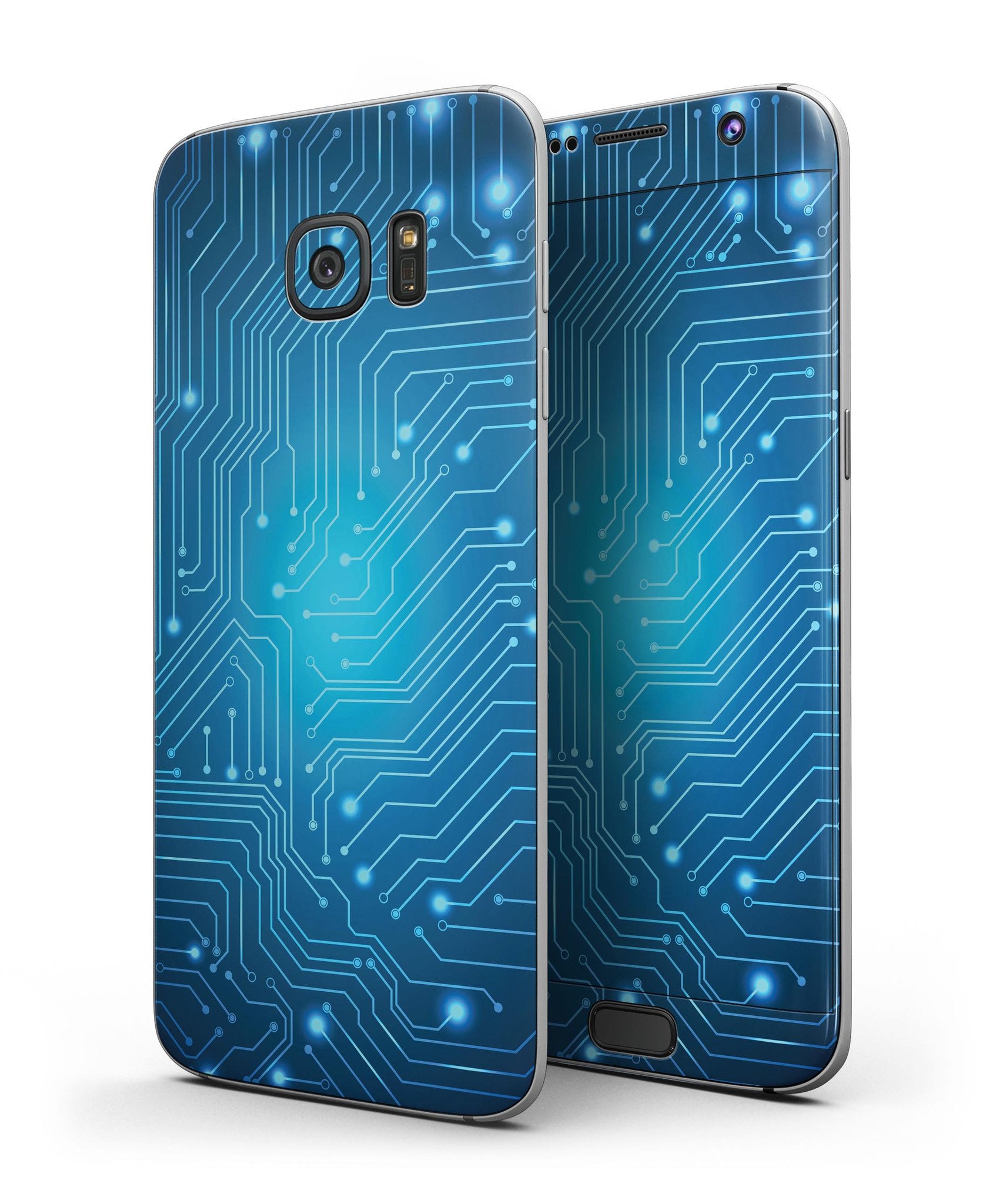 Blue and Teal Watercolor Swirl skin for Samsung Galaxy S7 and S7 Edge, showcasing vibrant colors and a sleek design.