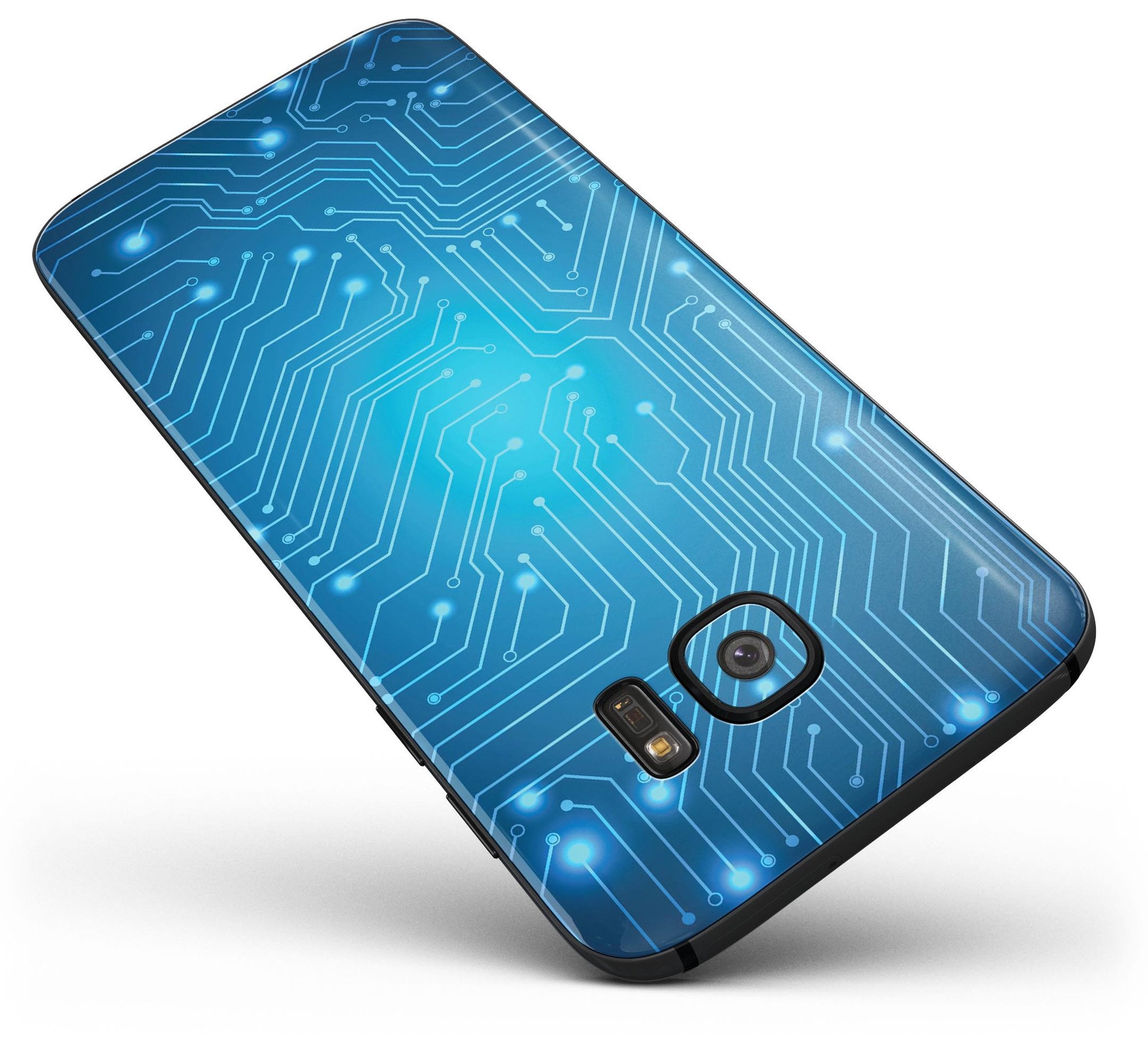 Blue and Teal Watercolor Swirl skin for Samsung Galaxy S7 and S7 Edge, showcasing vibrant colors and a sleek design.