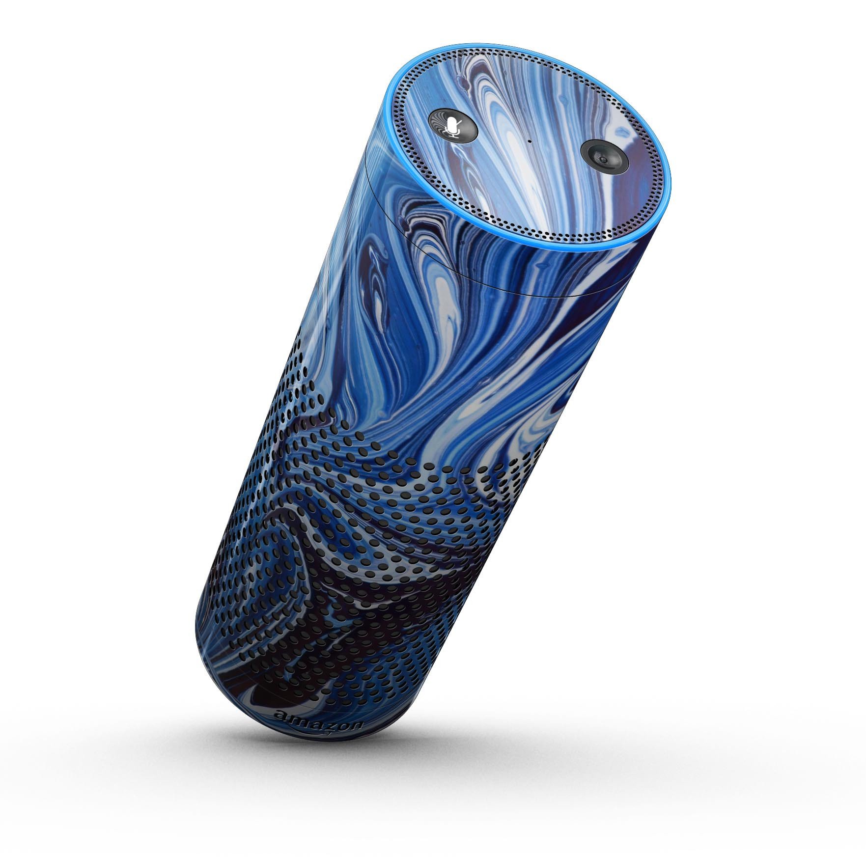 Blue and white blended paint skin-kit for Amazon Echo, showcasing a stylish design and precise cut for full-body protection.