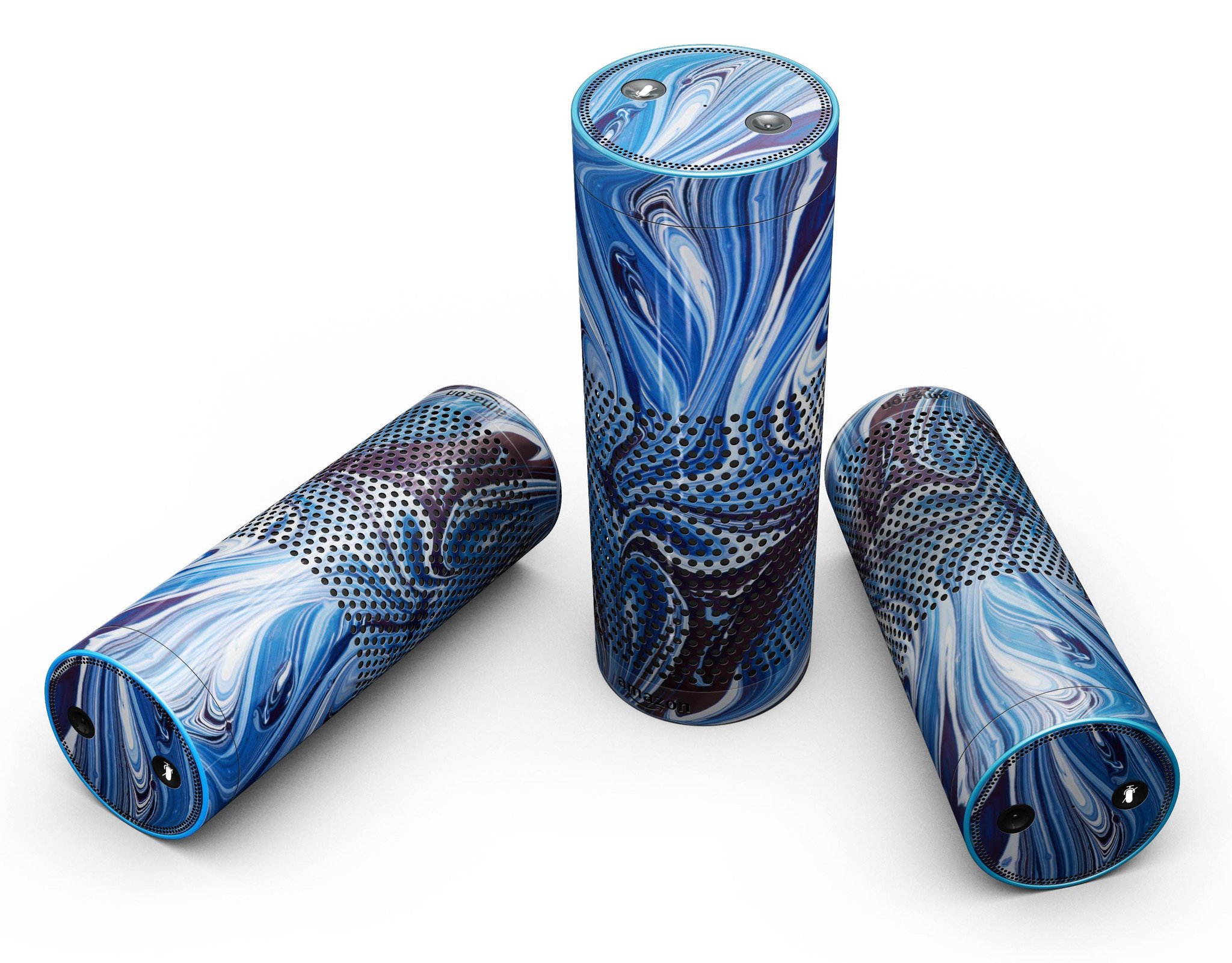 Blue and white blended paint skin-kit for Amazon Echo, showcasing a stylish design and precise cut for full-body protection.