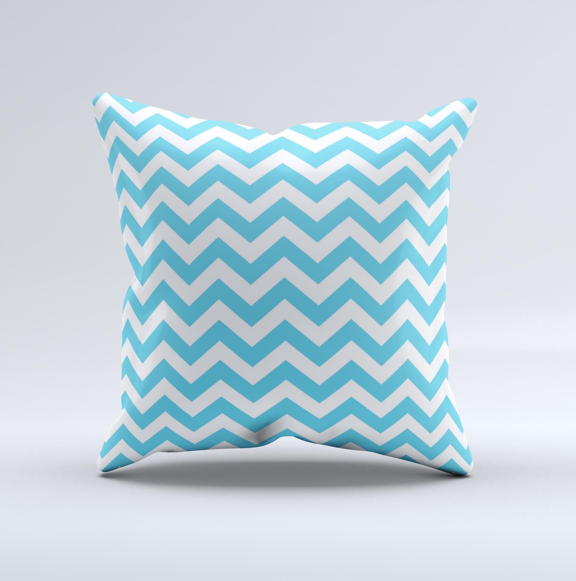 Blue and white decorative throw pillow featuring a chevron pattern, handcrafted in Virginia with high-quality materials.