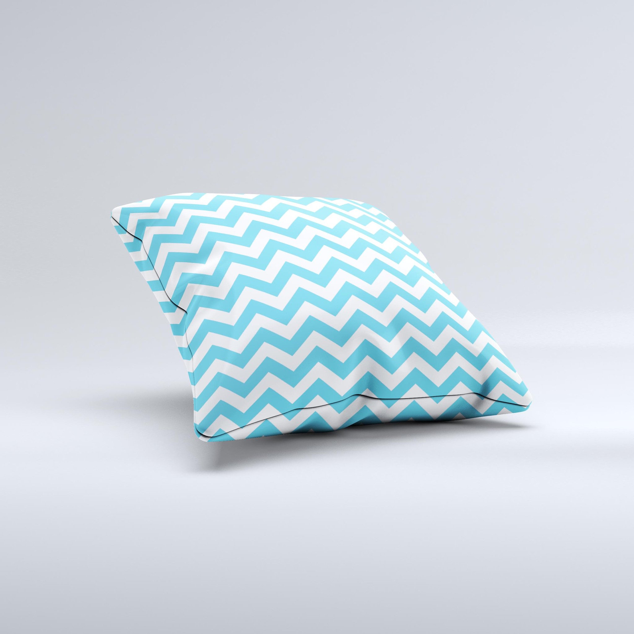 Blue and white decorative throw pillow featuring a chevron pattern, handcrafted in Virginia with high-quality materials.