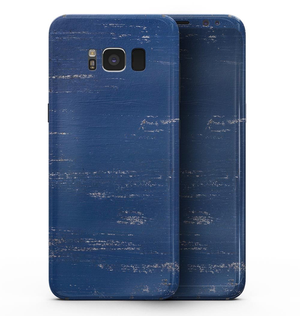 Samsung Galaxy S8 with Blue and White Chipped Paint skin, showcasing a stylish and protective design.