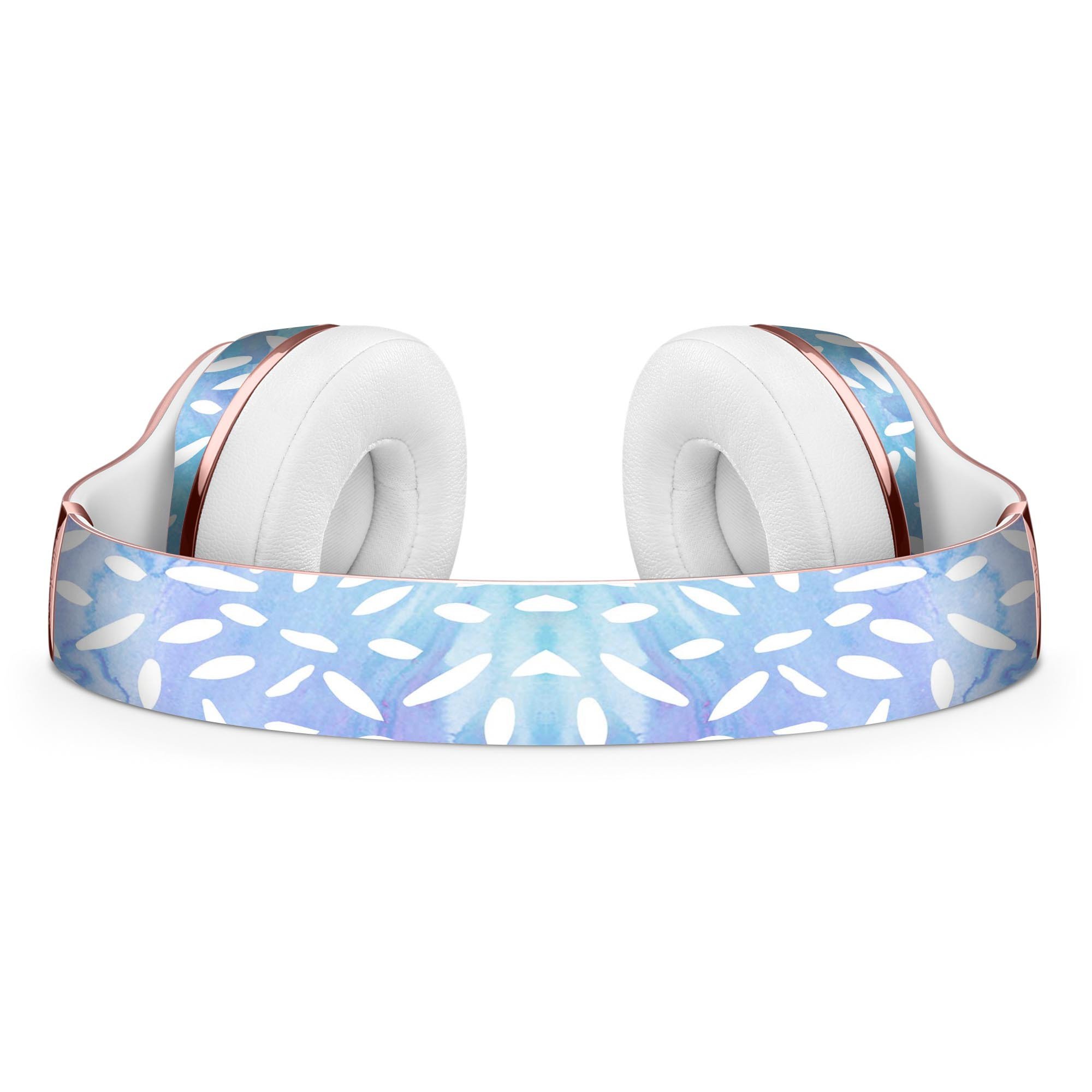 Blue and white watercolor leaves pattern skin kit for Beats by Dre Solo 3 Wireless Headphones, showcasing vibrant design and precise fit.